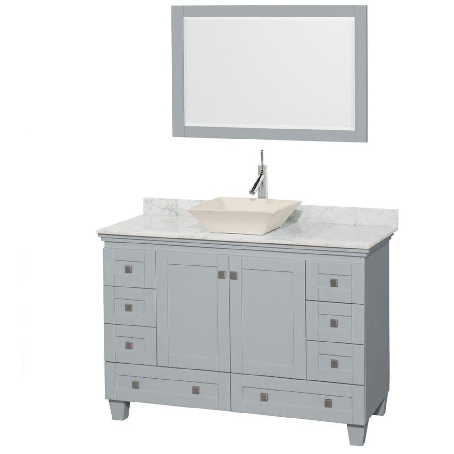 Wyndham Collection Acclaim 48" Single Bathroom Oyster Gray Vanity Set With White Carrara Marble Countertop And Pyra Bone Porcelain Sink And 24" Mirror
