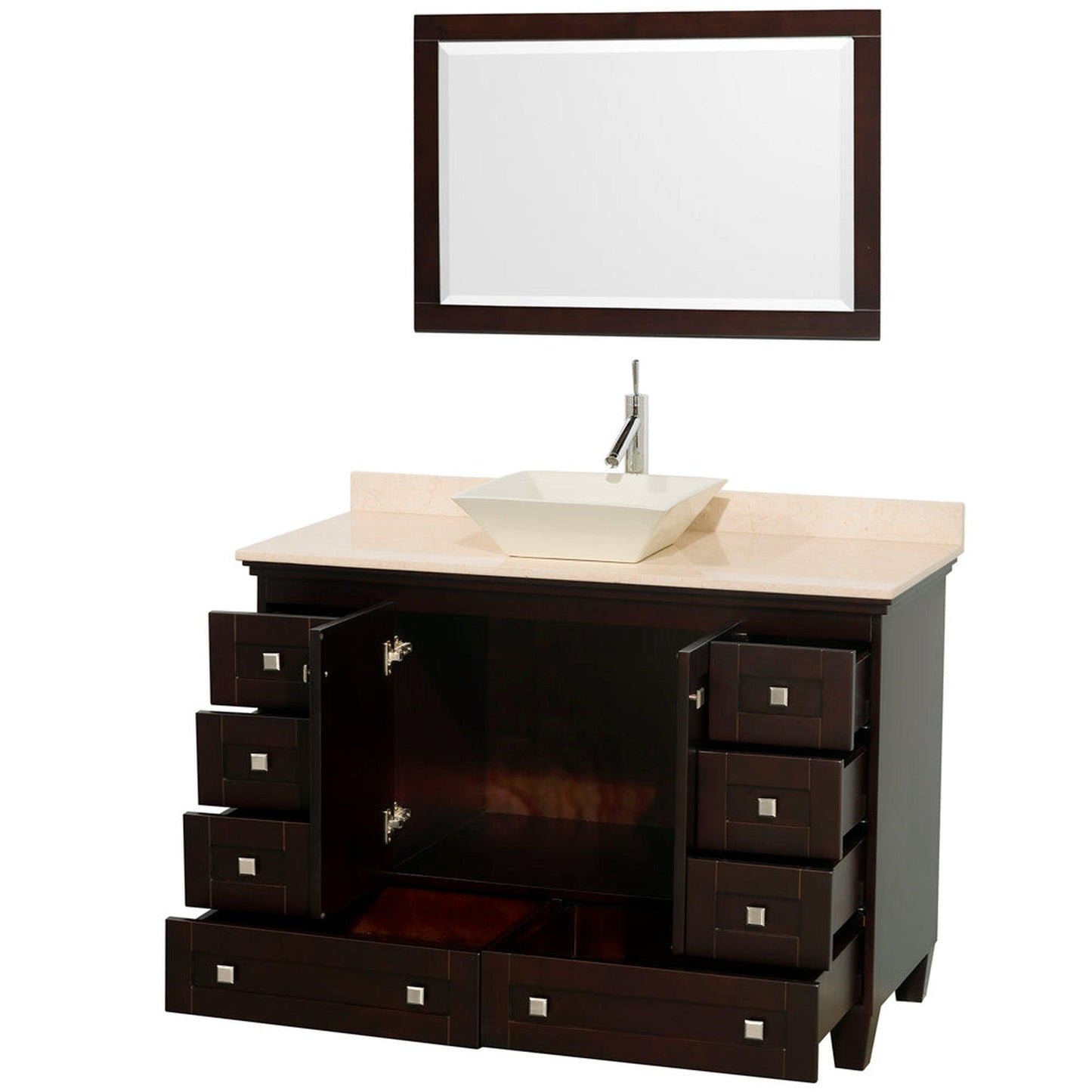Wyndham Collection Acclaim 48" Single Bathroom Vanity in Espresso With Ivory Marble Countertop, Pyra Bone Porcelain Sink & 24" Mirror