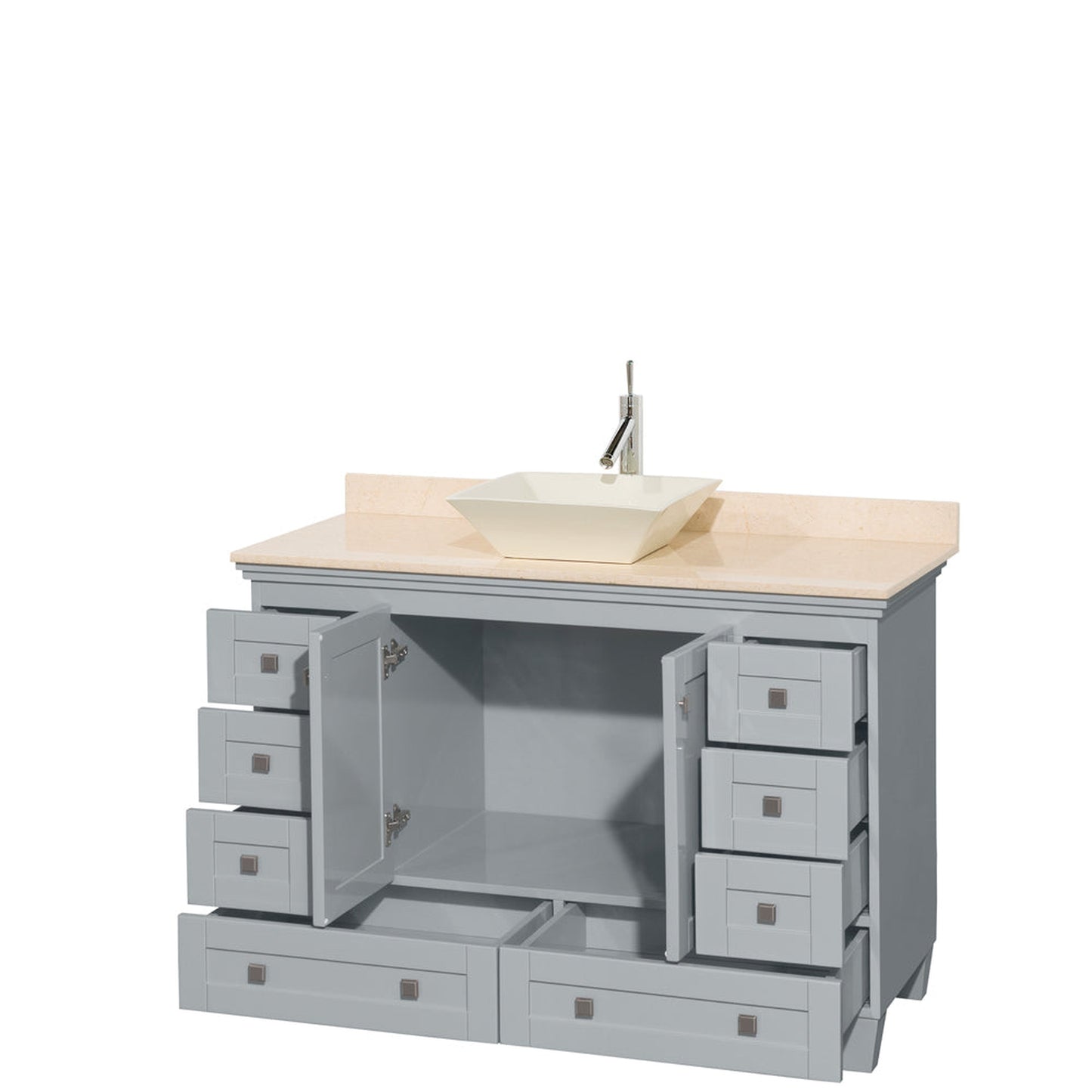 Wyndham Collection Acclaim 48" Single Bathroom Vanity in Oyster Gray With Ivory Marble Countertop & Pyra Bone Porcelain Sink