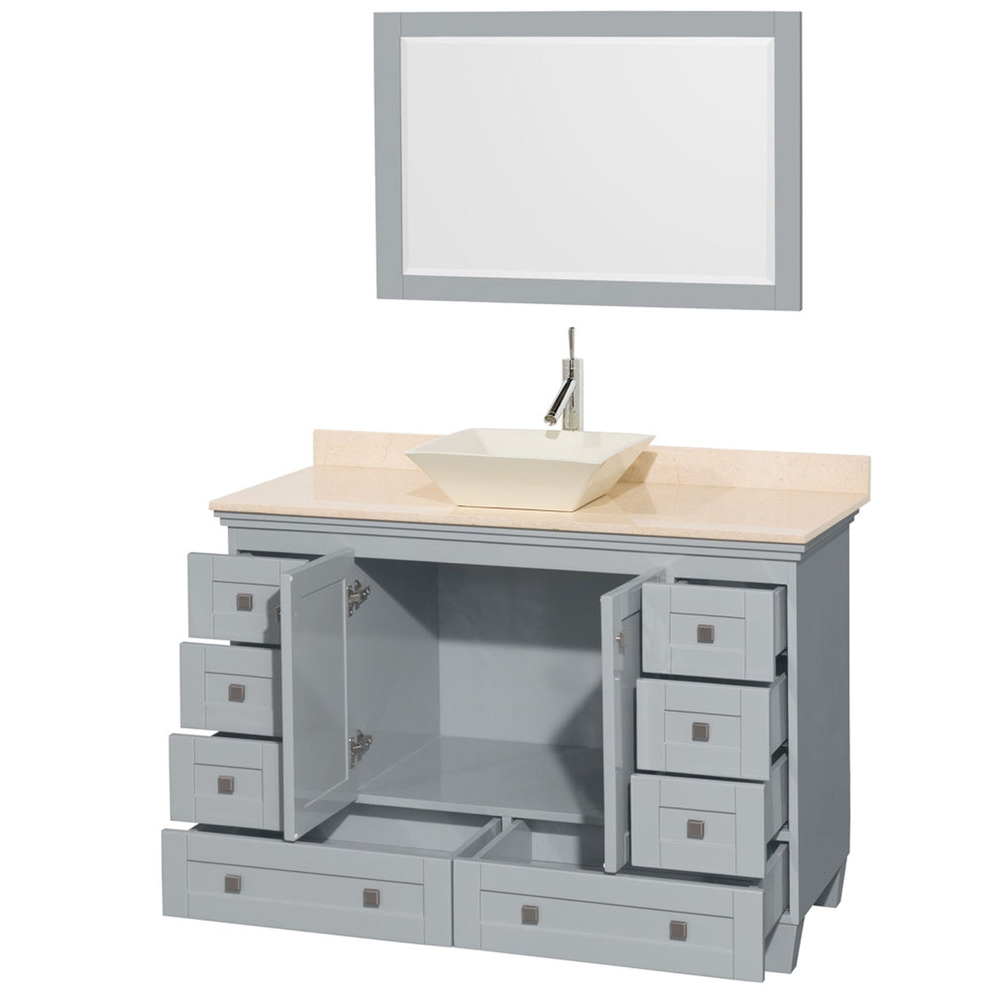 Wyndham Collection Acclaim 48" Single Bathroom Vanity in Oyster Gray With Ivory Marble Countertop, Pyra Bone Porcelain Sink & 24" Mirror