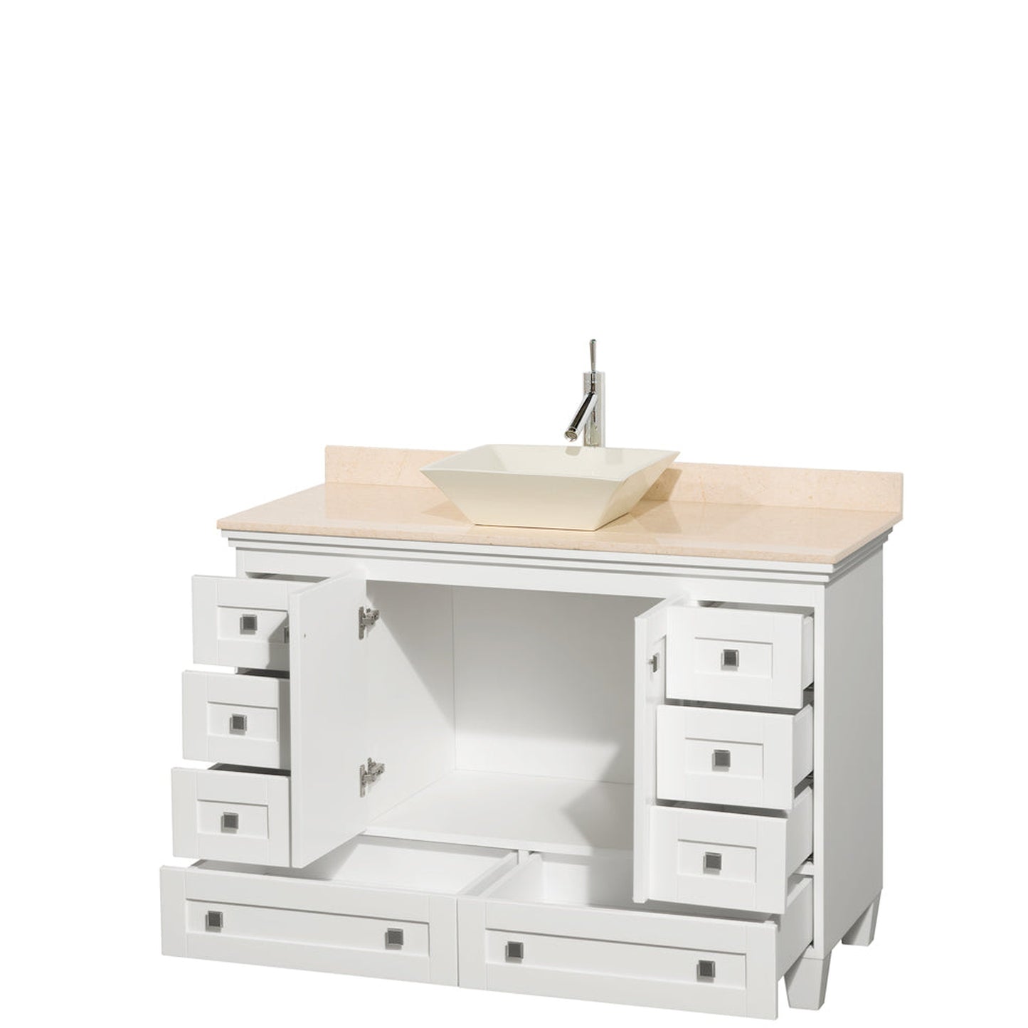Wyndham Collection Acclaim 48" Single Bathroom Vanity in White With Ivory Marble Countertop & Pyra Bone Porcelain Sink