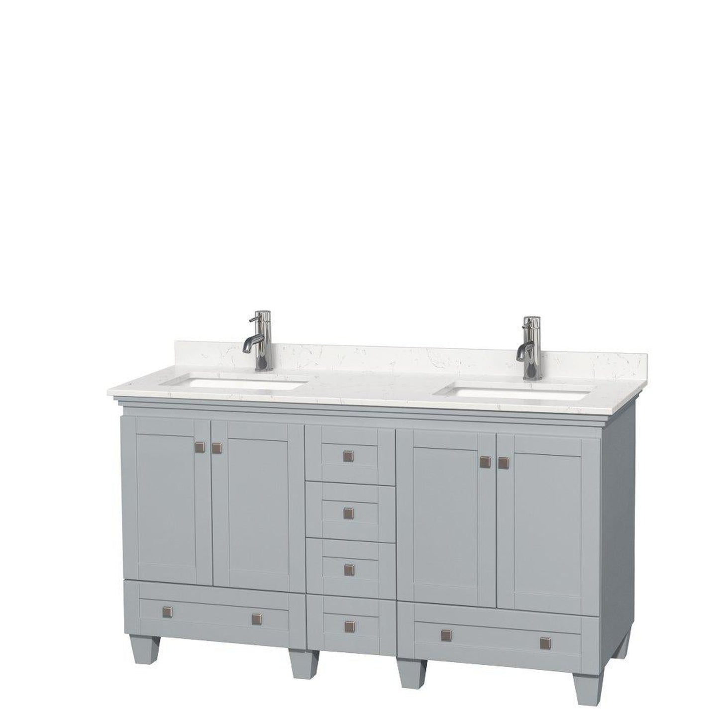 Wyndham Collection Acclaim 60" Double Bathroom Oyster Gray Vanity With Light-Vein Carrara Cultured Marble Countertop And Undermount Square Sinks