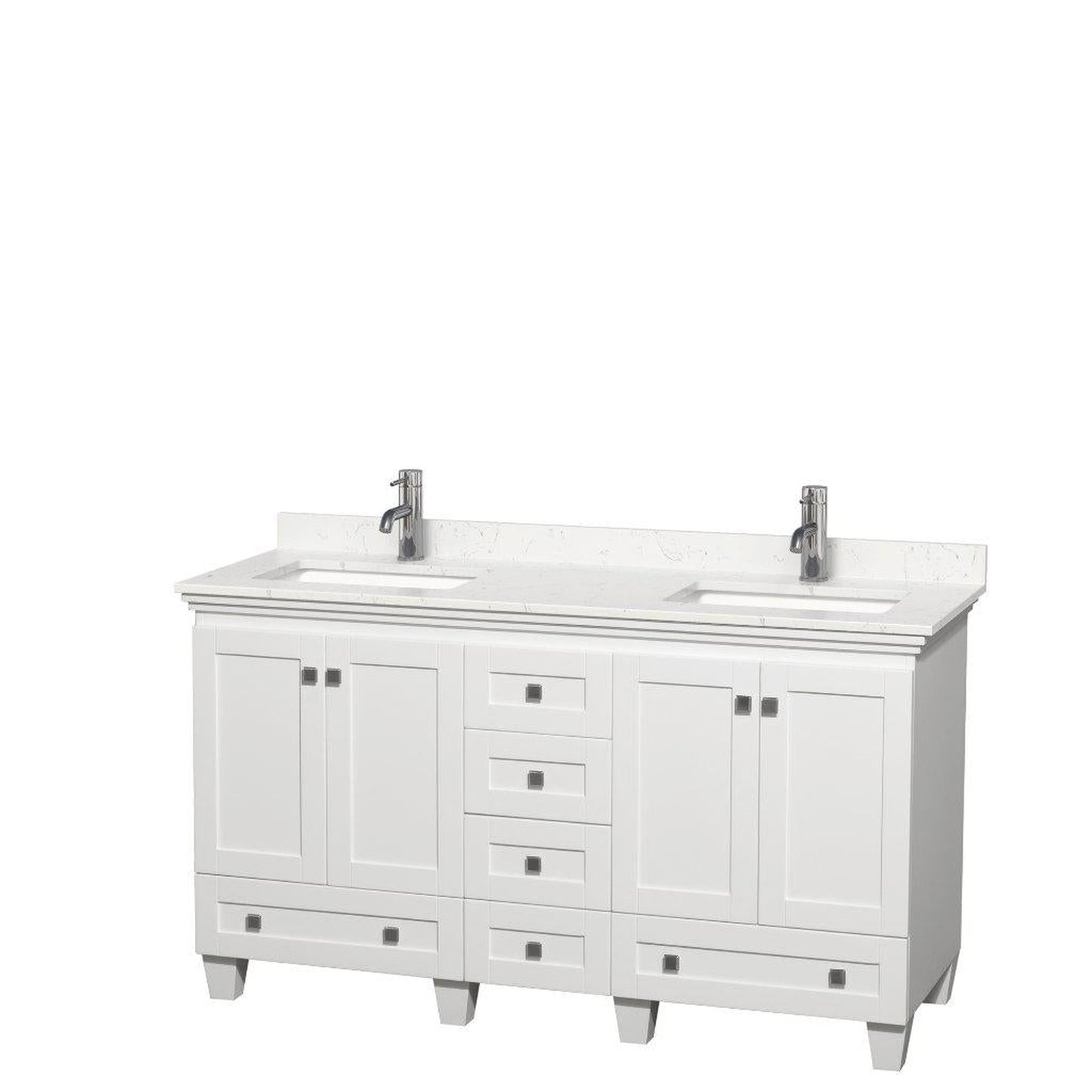 Wyndham Collection Acclaim 60" Double Bathroom White Vanity With Light-Vein Carrara Cultured Marble Countertop And Undermount Square Sinks