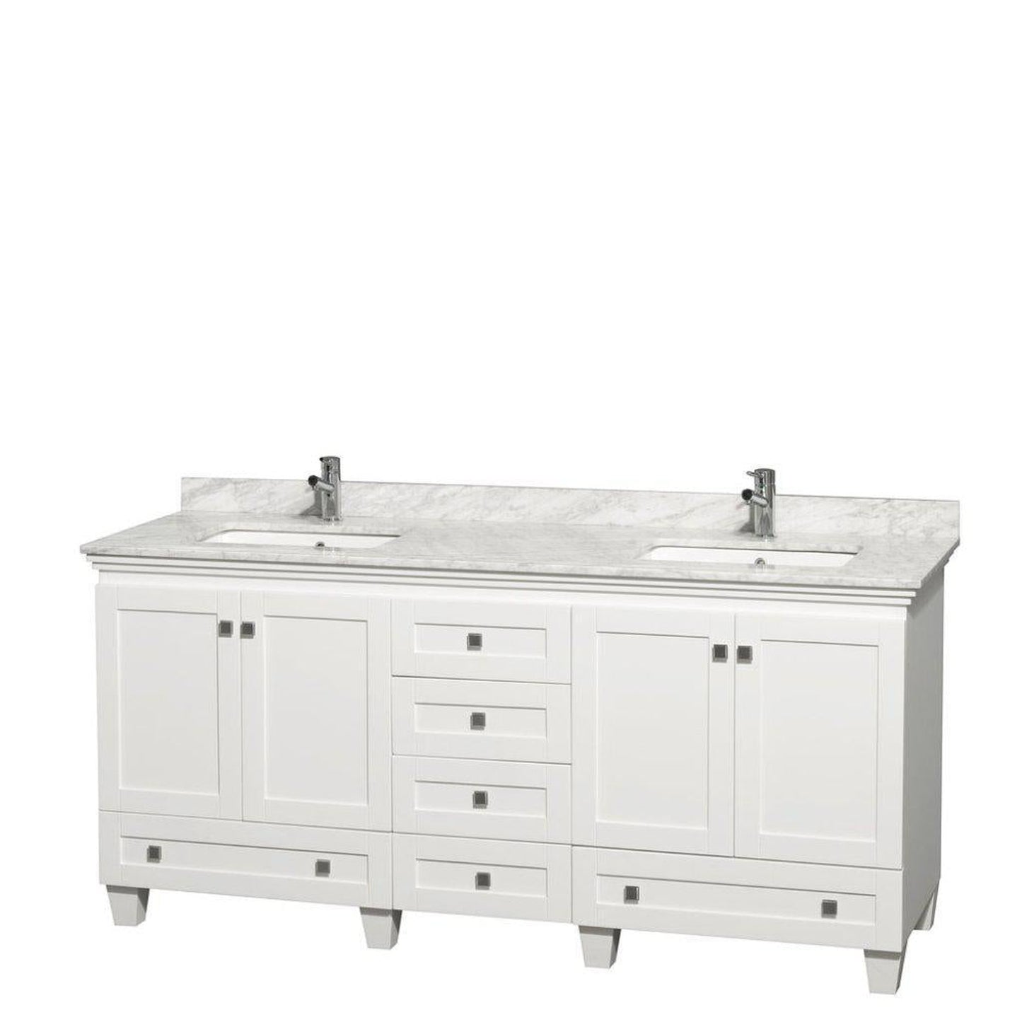 Wyndham Collection Acclaim 72" Double Bathroom White Vanity With White Carrara Marble Countertop And Undermount Square Sinks