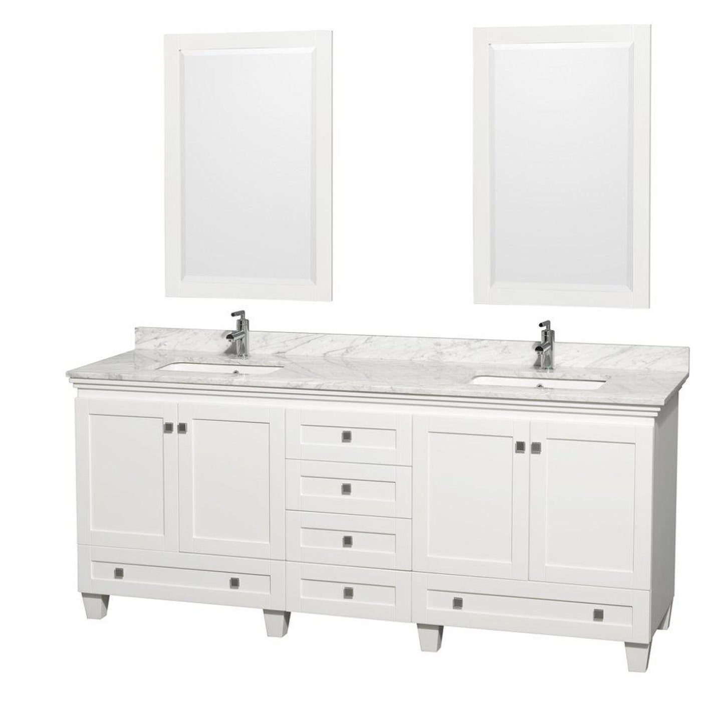 Wyndham Collection Acclaim 80" Double Bathroom White Vanity With White Carrara Marble Countertop And Undermount Square Sinks And 2 Set Of 24" Mirror