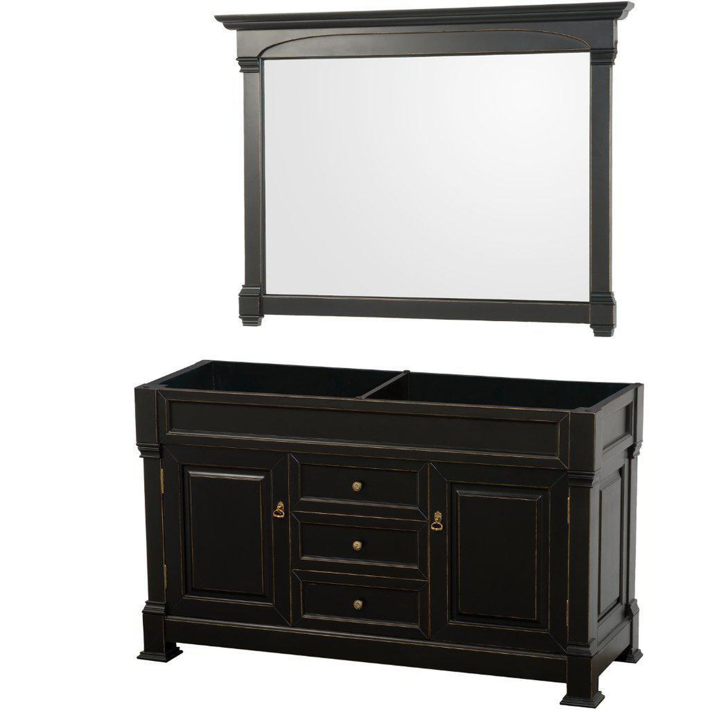 Wyndham Collection Andover 60" Double Bathroom Black Vanity Set With 56" Mirror