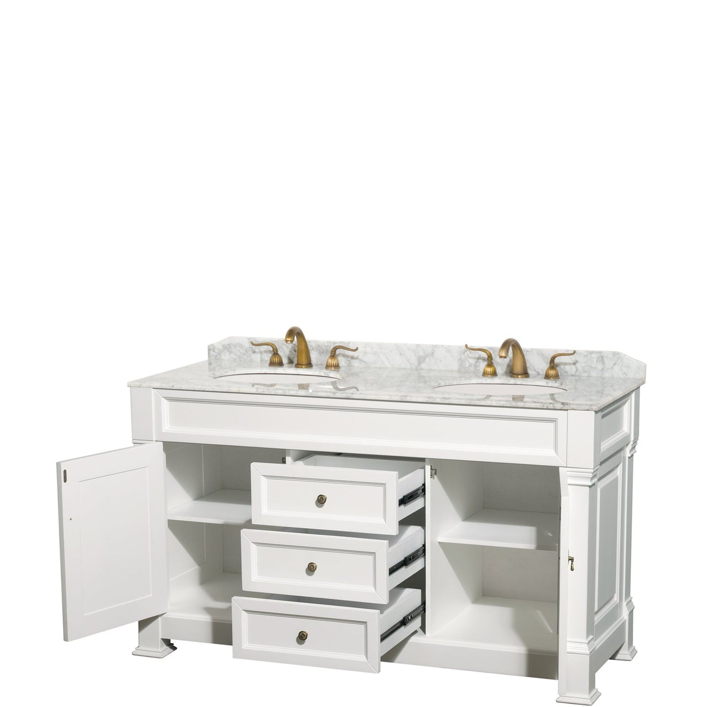 Wyndham Collection Andover 60" Double Bathroom Vanity in White With White Carrara Marble Countertop & Undermount Oval Sink