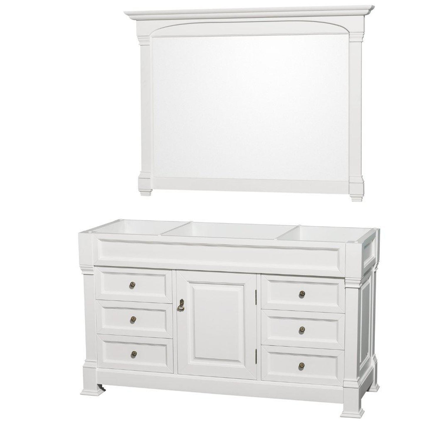 Wyndham Collection Andover 60" Single Bathroom White Vanity Set With 56" Mirror