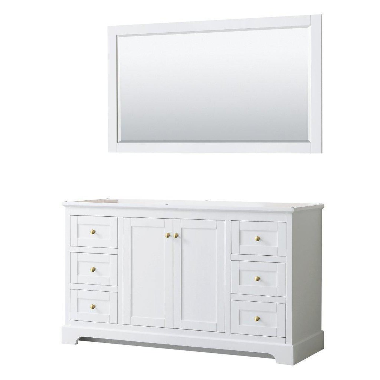 Wyndham Collection Avery 60" White Single Bathroom Vanity Set, 58" Mirror, Gold Trims