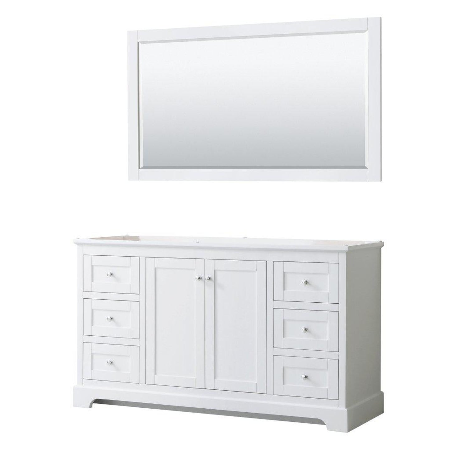 Wyndham Collection Avery 60" White Single Bathroom Vanity Set, 58" Mirror, Polished Chrome Trims