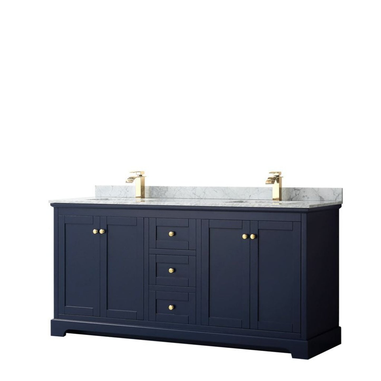 Wyndham Collection Avery 72" Dark Blue Double Bathroom Vanity With White Carrara Marble Countertop With 1-Hole Faucet And Square Sink