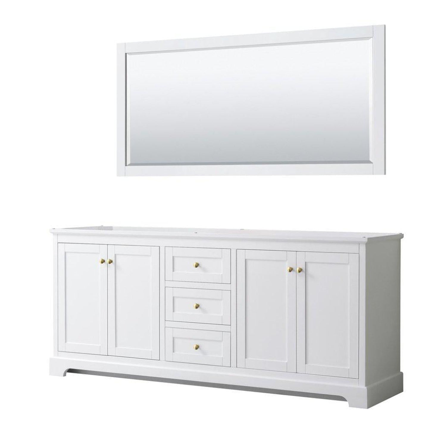 Wyndham Collection Avery 80" White Double Bathroom Vanity Set, 70" Mirror, Gold Trims