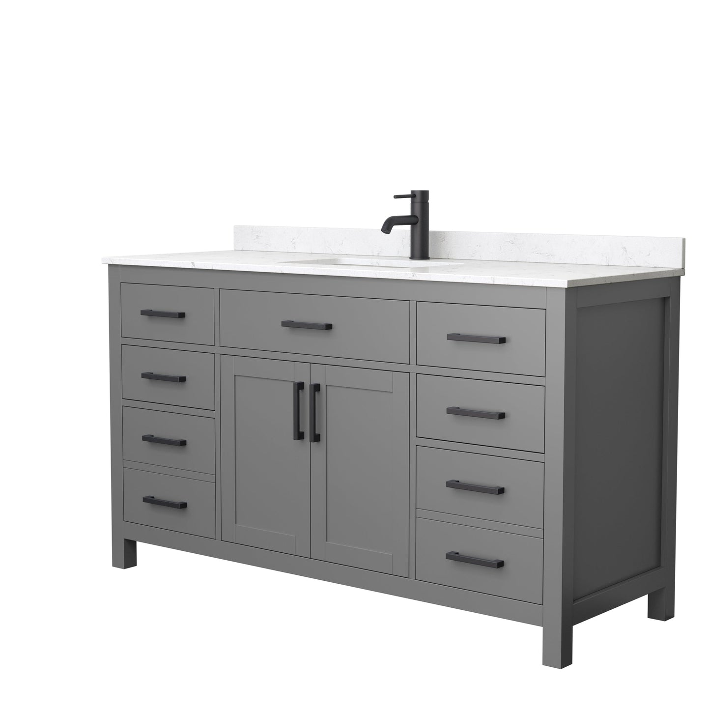 Wyndham Collection Beckett 60" Single Bathroom Dark Gray Vanity With White Carrara Cultured Marble Countertop, Undermount Square Sink And Matte Black Trim