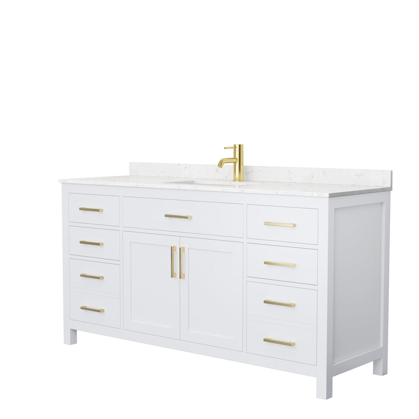 Wyndham Collection Beckett 66" Single Bathroom White Vanity With White Carrara Cultured Marble Countertop, Undermount Square Sink And Brushed Gold Trim