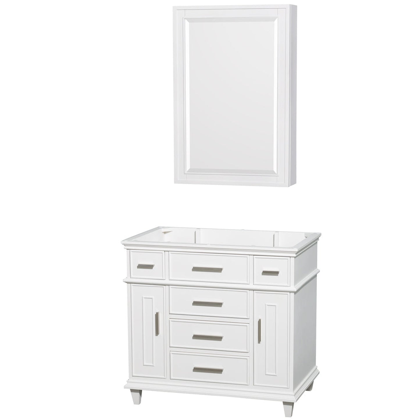 Wyndham Collection Berkeley 36" Single Bathroom Vanity in White, No Countertop, No Sink, 24" Medicine Cabinet