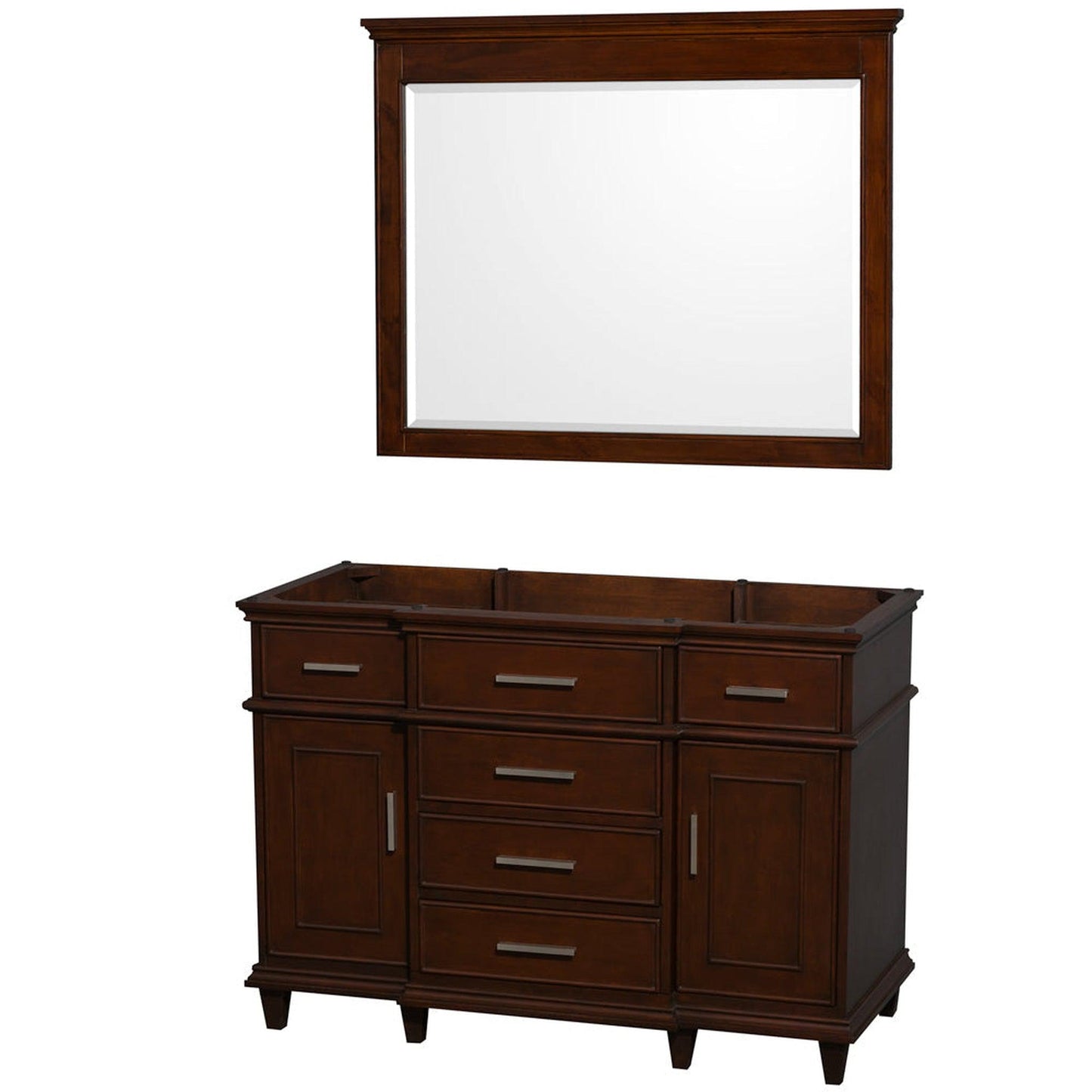 Wyndham Collection Berkeley 48" Single Bathroom Vanity in Dark Chestnut, No Countertop, No Sink and 44" Mirror