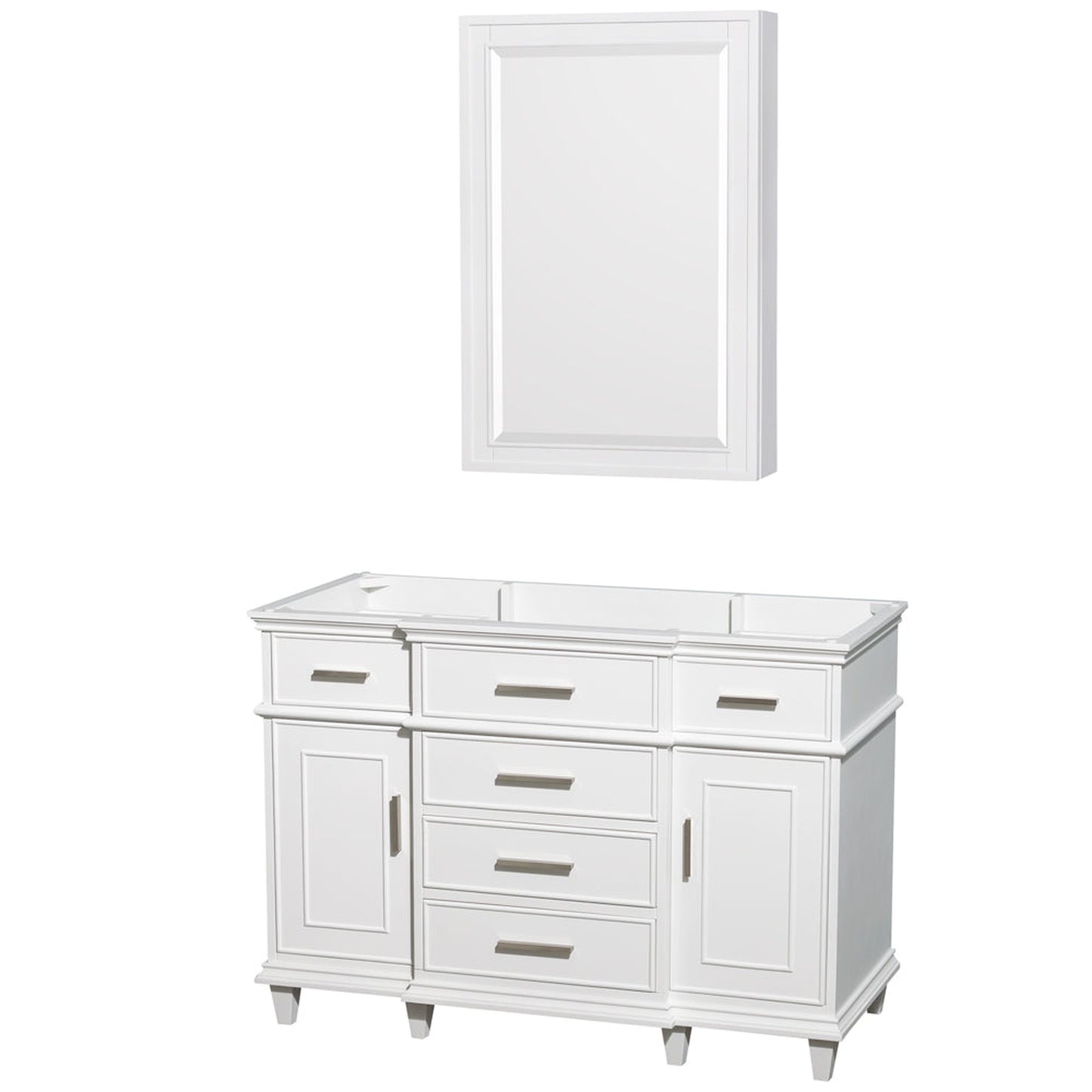 Wyndham Collection Berkeley 48" Single Bathroom Vanity in White, No Countertop, No Sink, 24" Medicine Cabinet