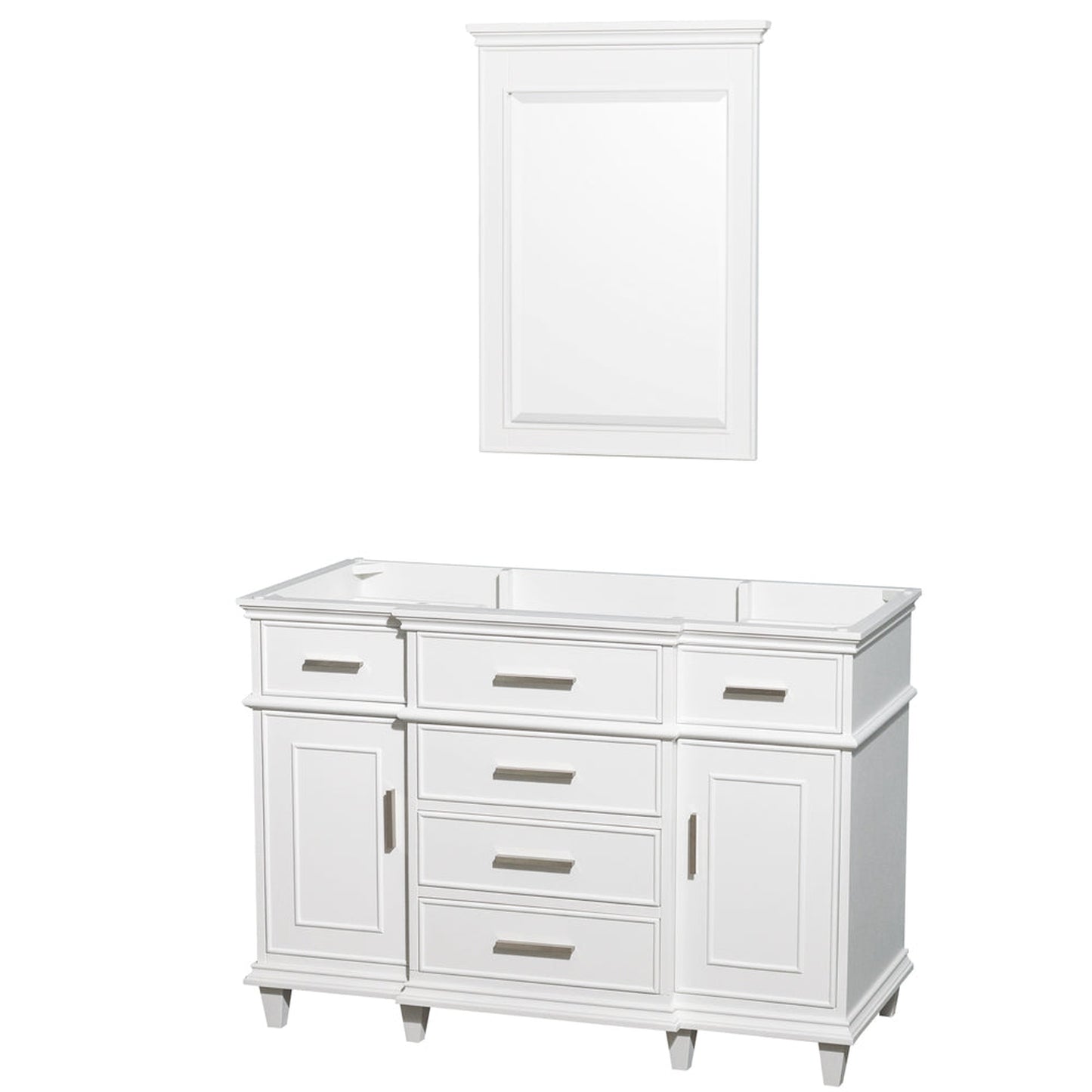Wyndham Collection Berkeley 48" Single Bathroom Vanity in White, No Countertop, No Sink and 24" Mirror