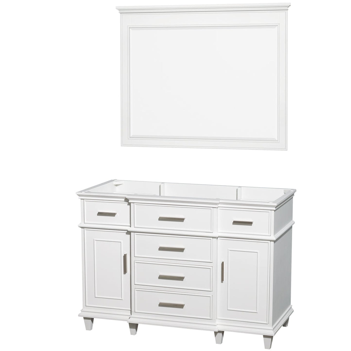 Wyndham Collection Berkeley 48" Single Bathroom Vanity in White, No Countertop, No Sink and 44" Mirror