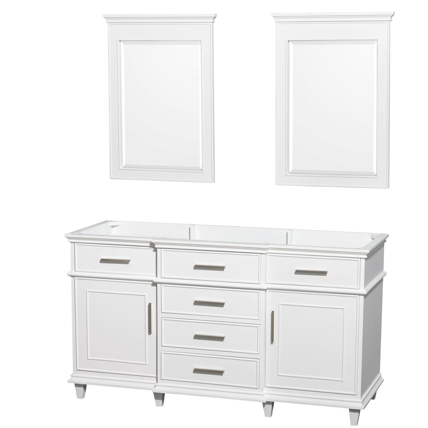 Wyndham Collection Berkeley 60" Double Bathroom Vanity in White, No Countertop, No Sink and 24" Mirror