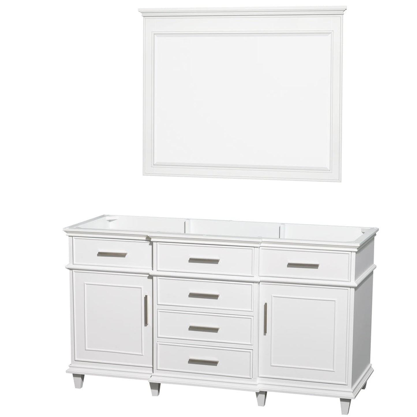 Wyndham Collection Berkeley 60" Single Bathroom Vanity in White, No Countertop, No Sink and 44" Mirror