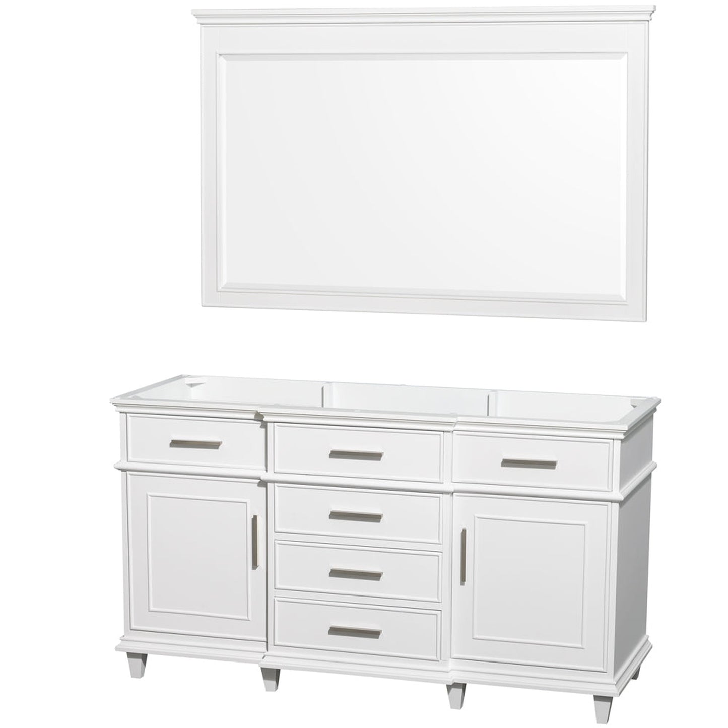 Wyndham Collection Berkeley 60" Single Bathroom Vanity in White, No Countertop, No Sink and 56" Mirror