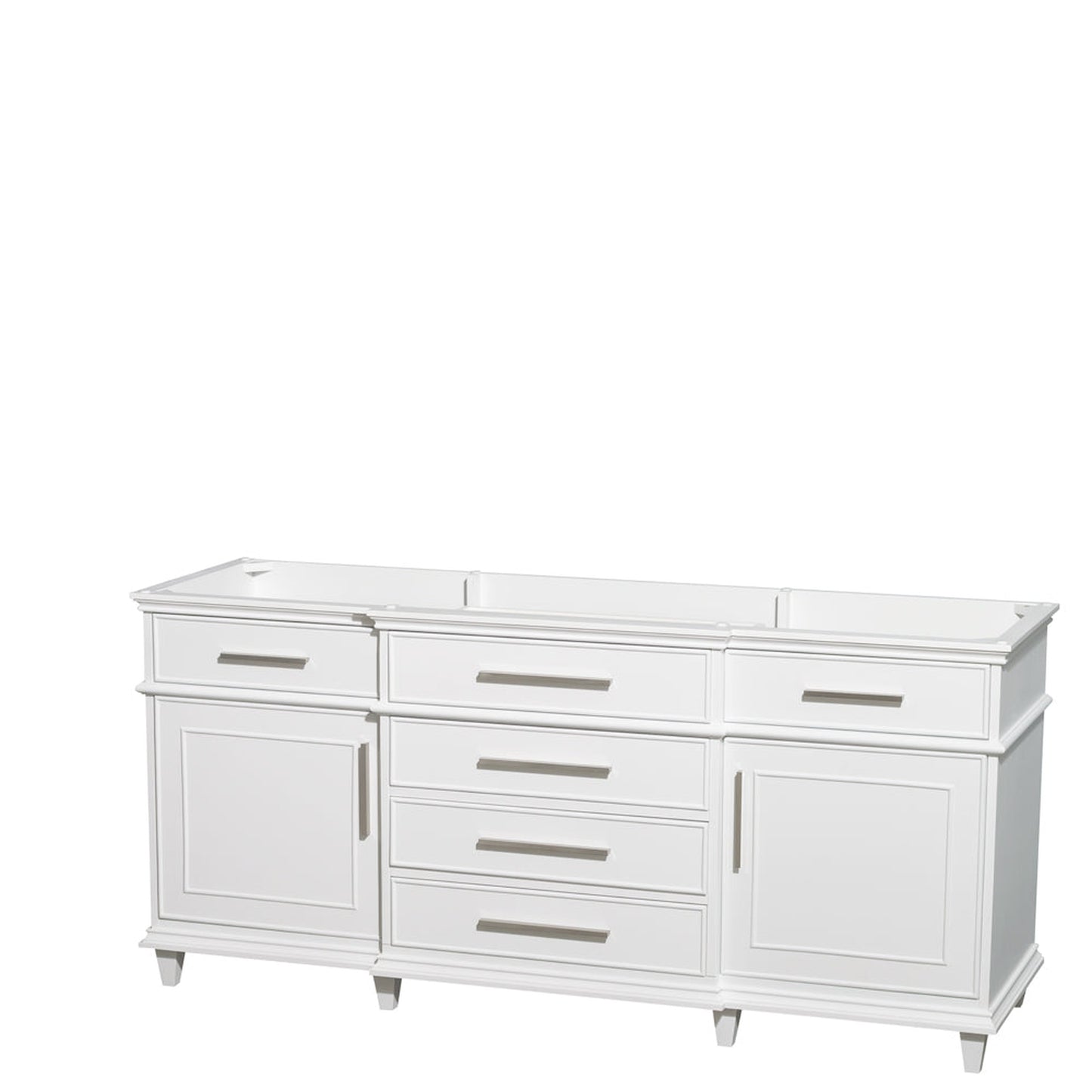 Wyndham Collection Berkeley 72" Double Bathroom Vanity in White, No Countertop, No Sink, No Mirror