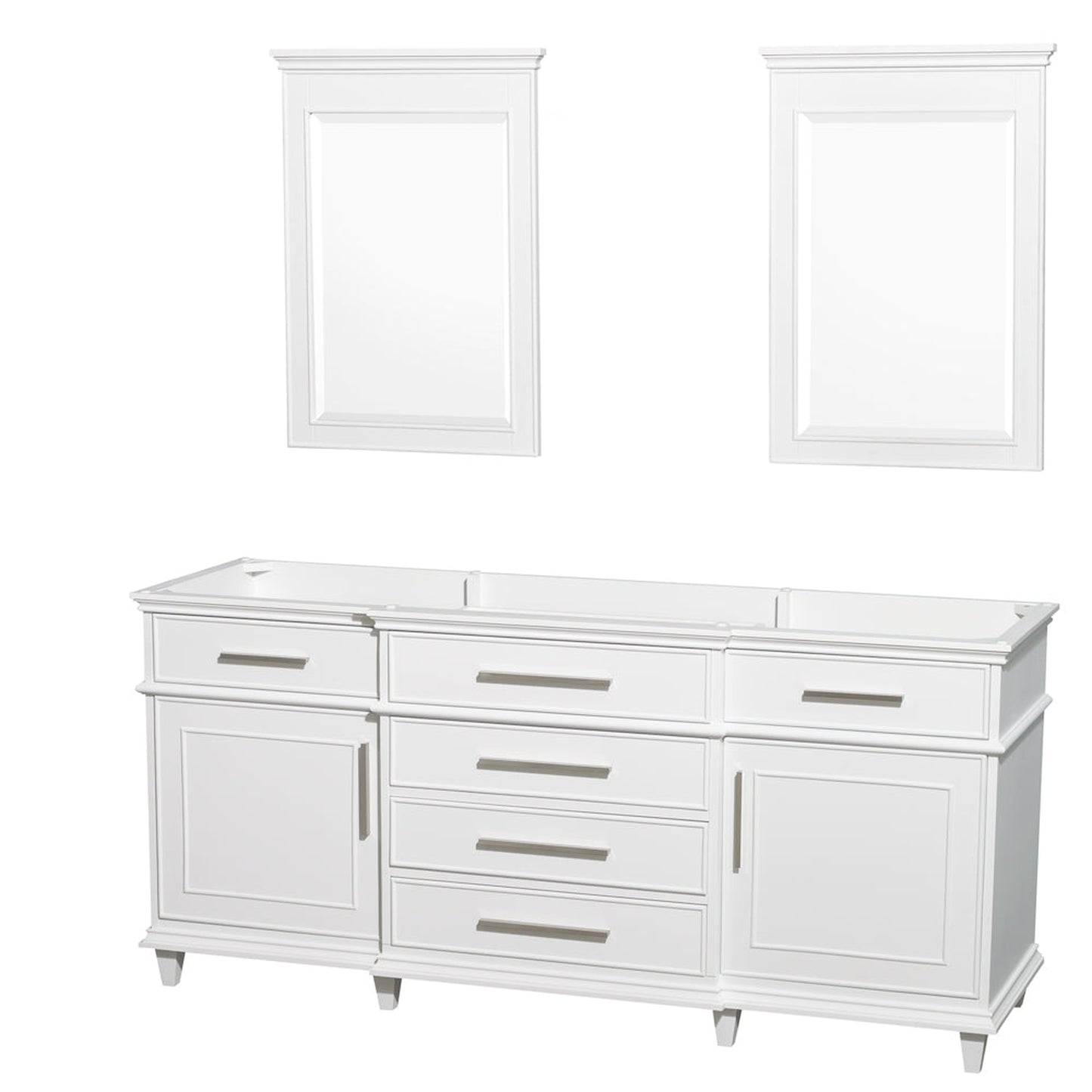 Wyndham Collection Berkeley 72" Double Bathroom Vanity in White, No Countertop, No Sink and 24" Mirror