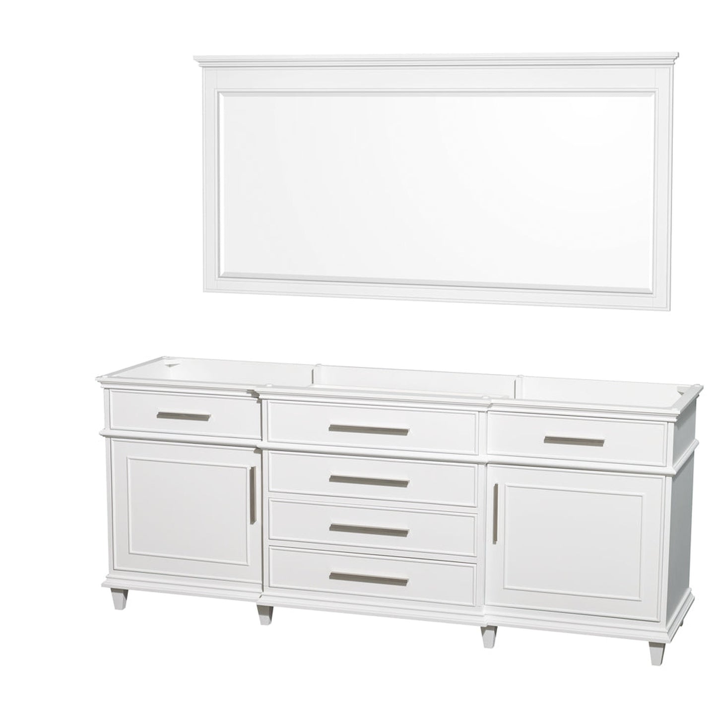 Wyndham Collection Berkeley 80" Double Bathroom Vanity in White, No Countertop, No Sink and 70" Mirror