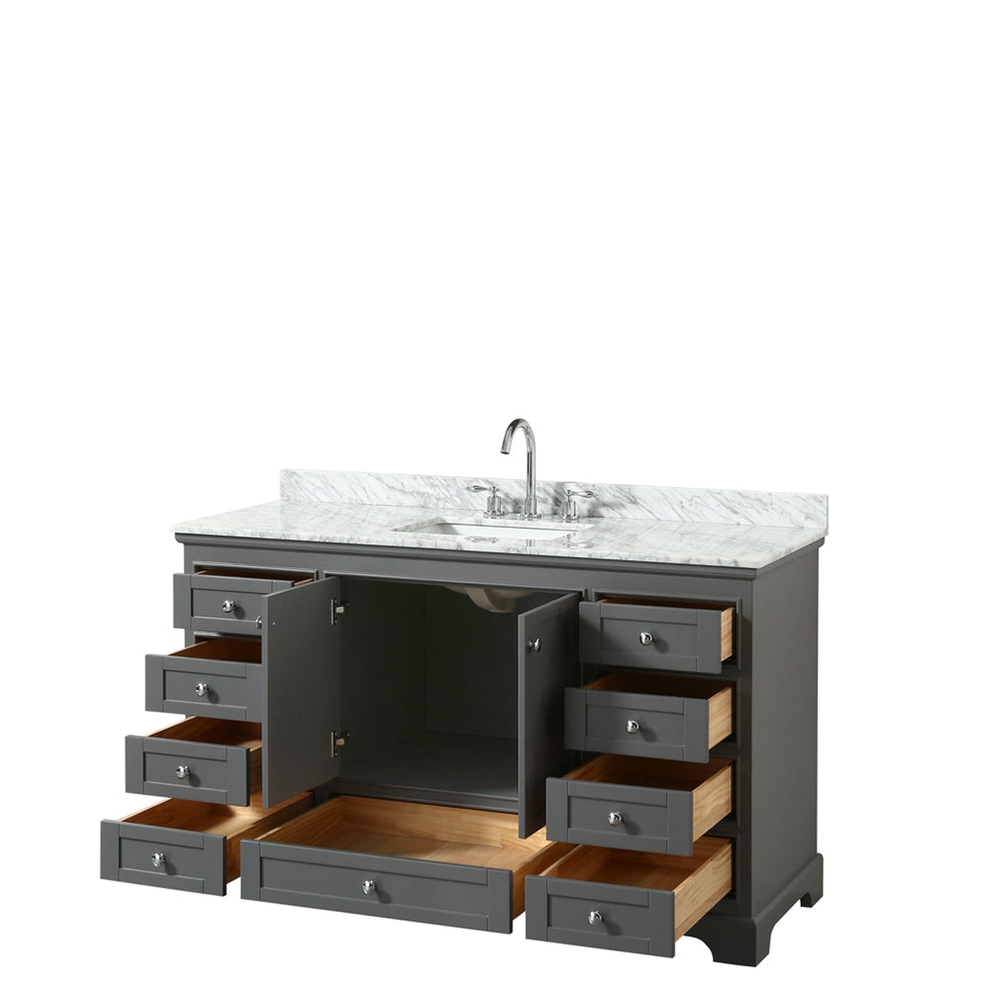 Wyndham Collection Deborah 60" Single Bathroom Vanity in Dark Gray, White Carrara Marble Countertop, Undermount Square Sink, and No Mirror