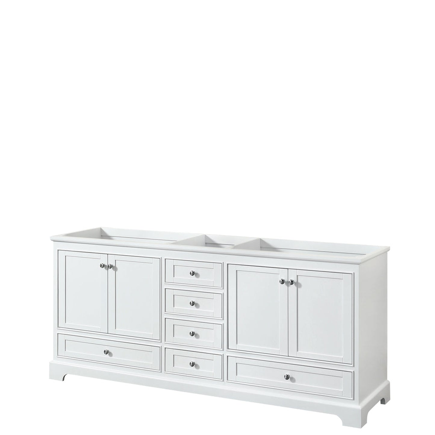 Wyndham Collection Deborah 80" Double Bathroom Vanity in White, No Countertop, No Sinks, and No Mirror