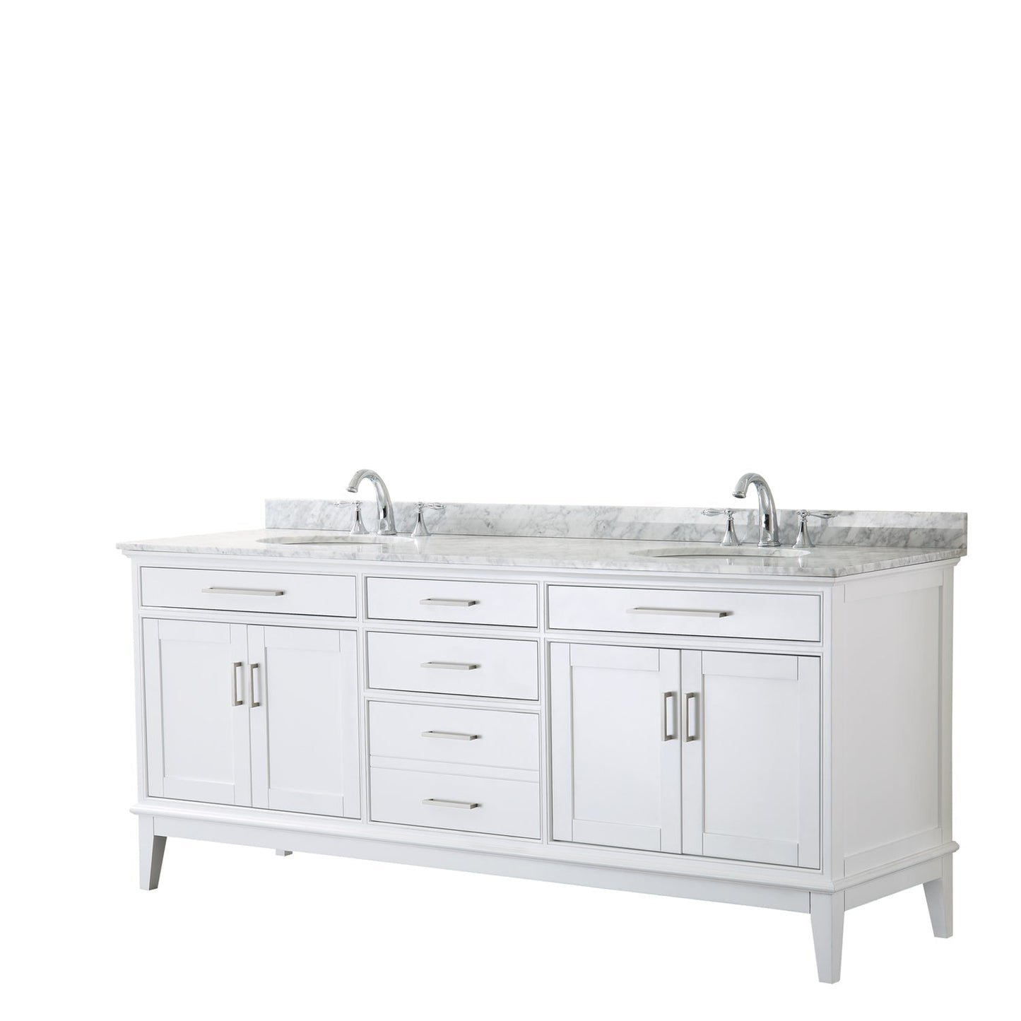Wyndham Collection Margate 80" Double Bathroom White Vanity With White Carrara Marble Countertop And Undermount Oval Sink