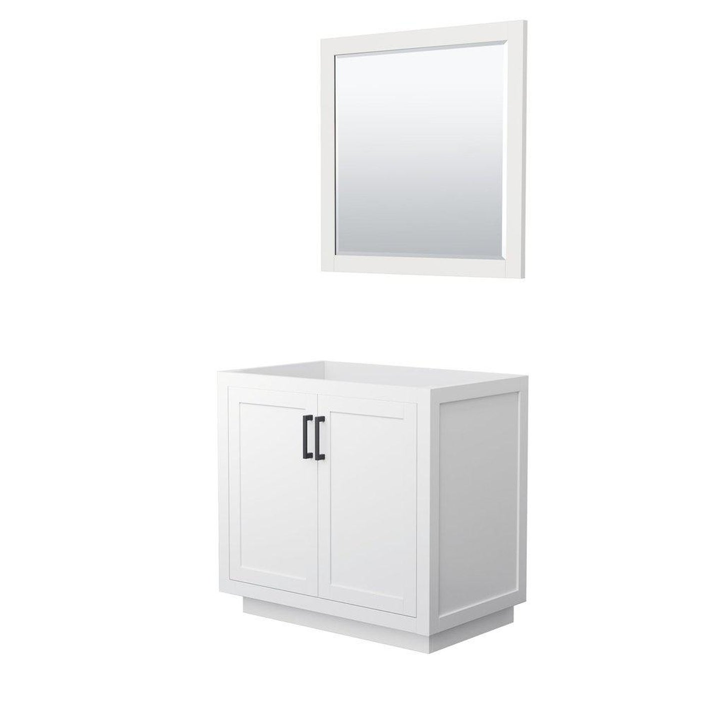 Wyndham Collection Miranda 36" Single Bathroom White Vanity Set With 34" Mirror And Matte Black Trim