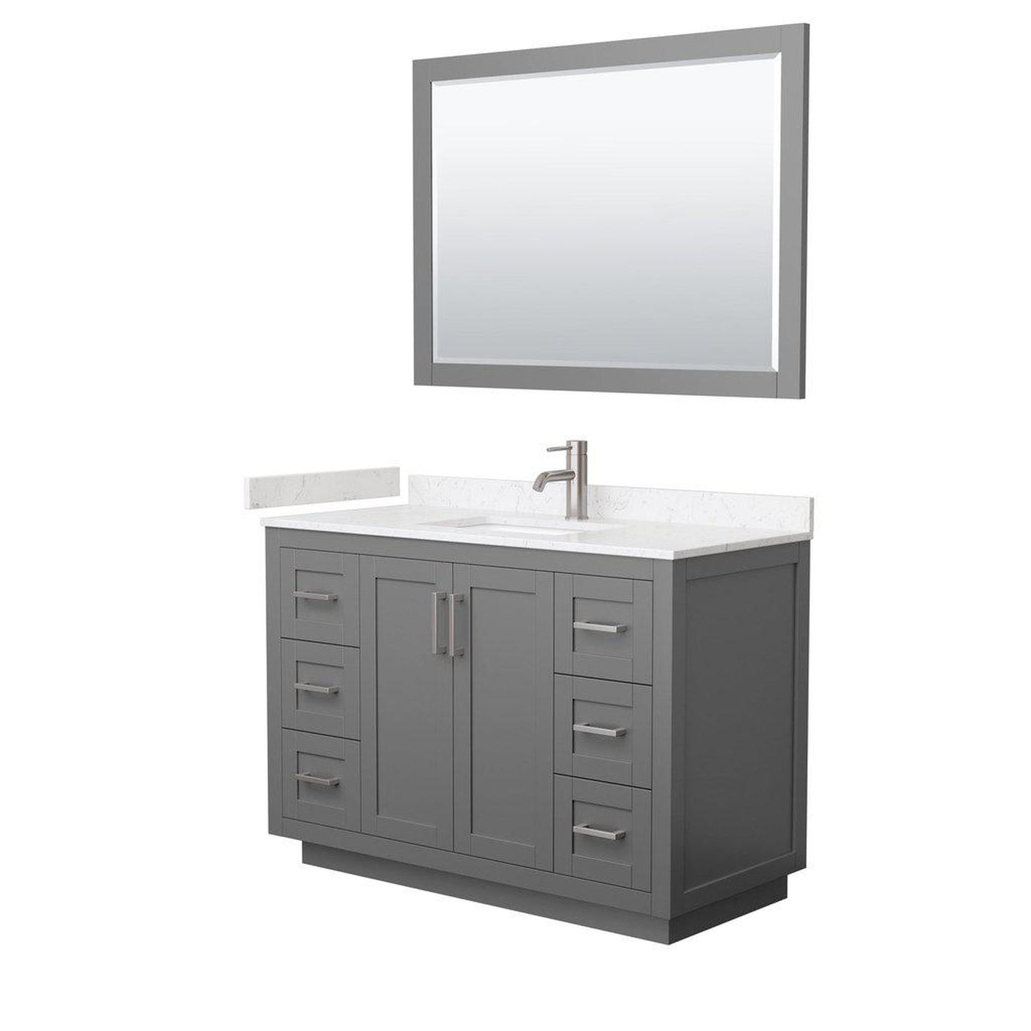 Wyndham Collection Miranda 48" Single Bathroom Dark Gray Vanity Set With Light-Vein Carrara Cultured Marble Countertop, Undermount Square Sink, 46" Mirror And Brushed Nickel Trim