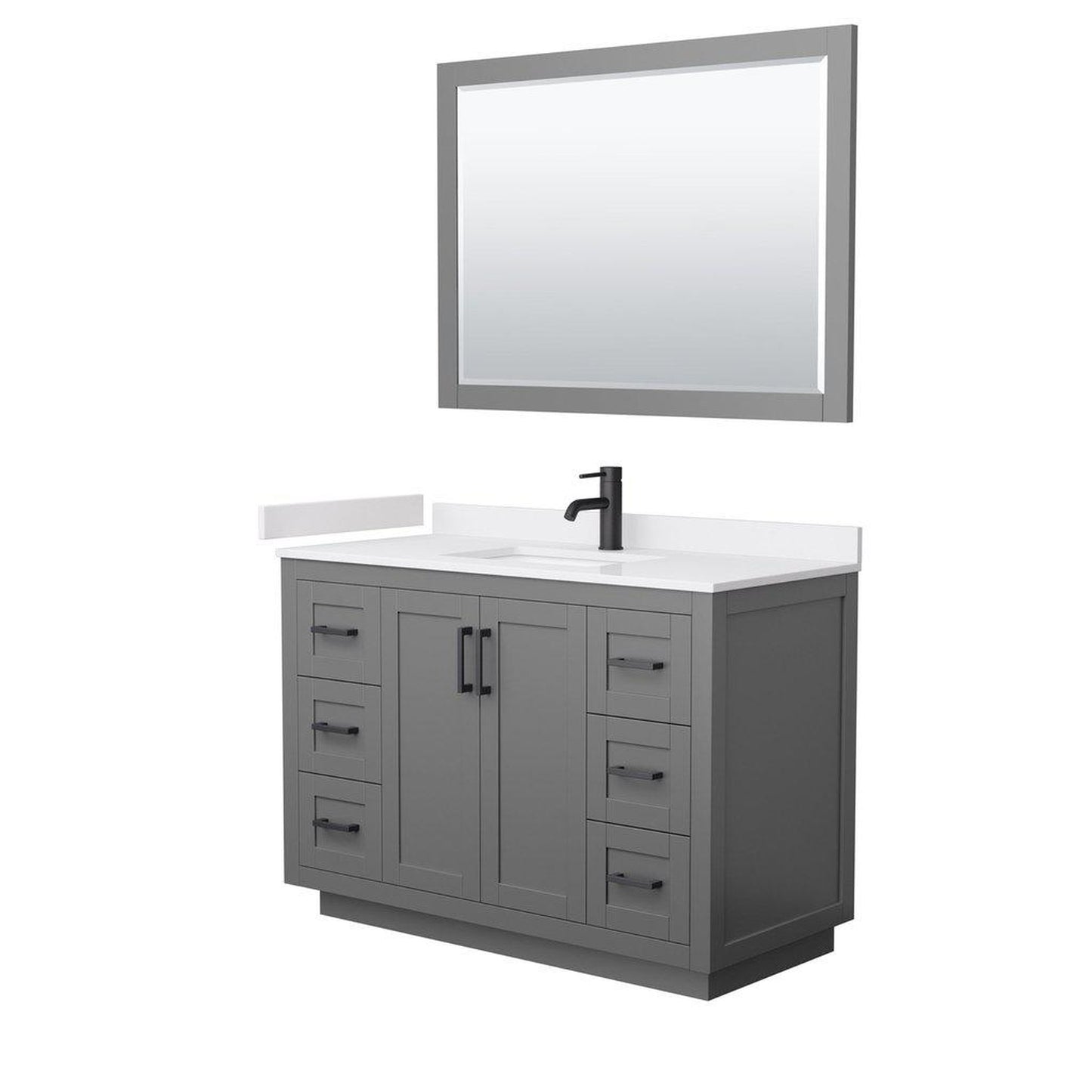 Wyndham Collection Miranda 48" Single Bathroom Dark Gray Vanity Set With White Cultured Marble Countertop, Undermount Square Sink, 46" Mirror And Matte Black Trim