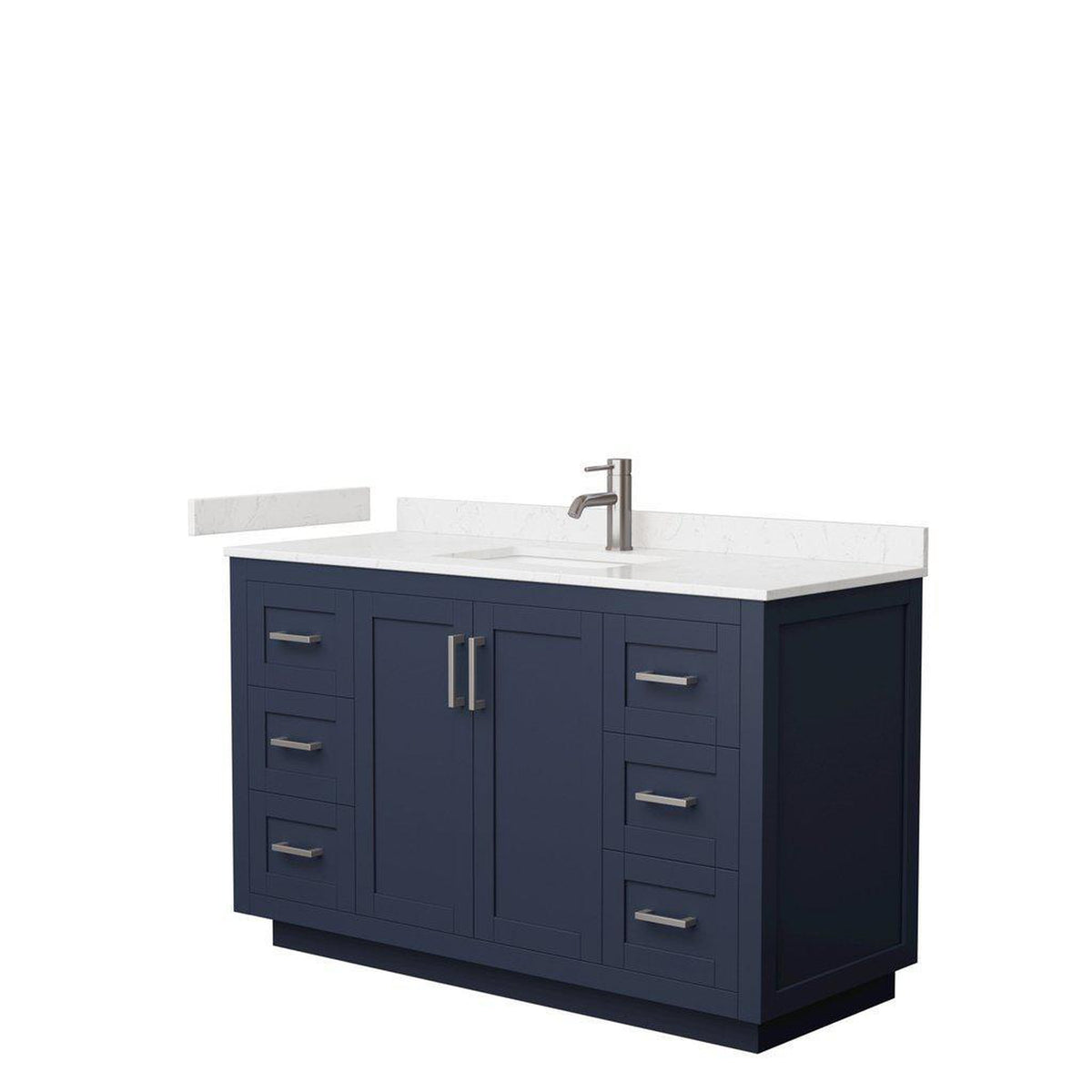 Wyndham Collection Miranda 54" Single Bathroom Dark Blue Vanity Set With Light-Vein Carrara Cultured Marble Countertop, Undermount Square Sink, And Brushed Nickel Trim