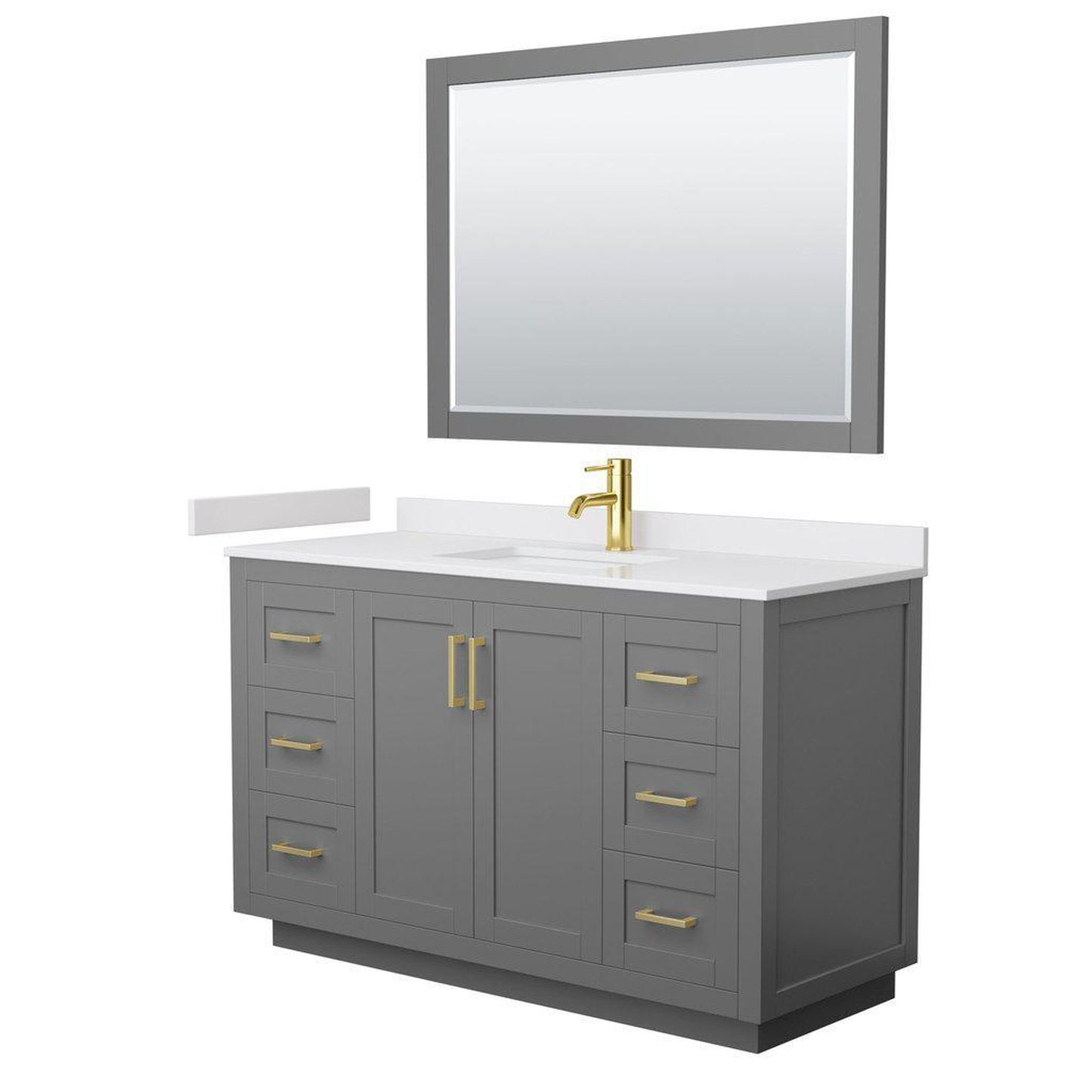Wyndham Collection Miranda 54" Single Bathroom Dark Gray Vanity Set With White Cultured Marble Countertop, Undermount Square Sink, 46" Mirror And Brushed Gold Trim