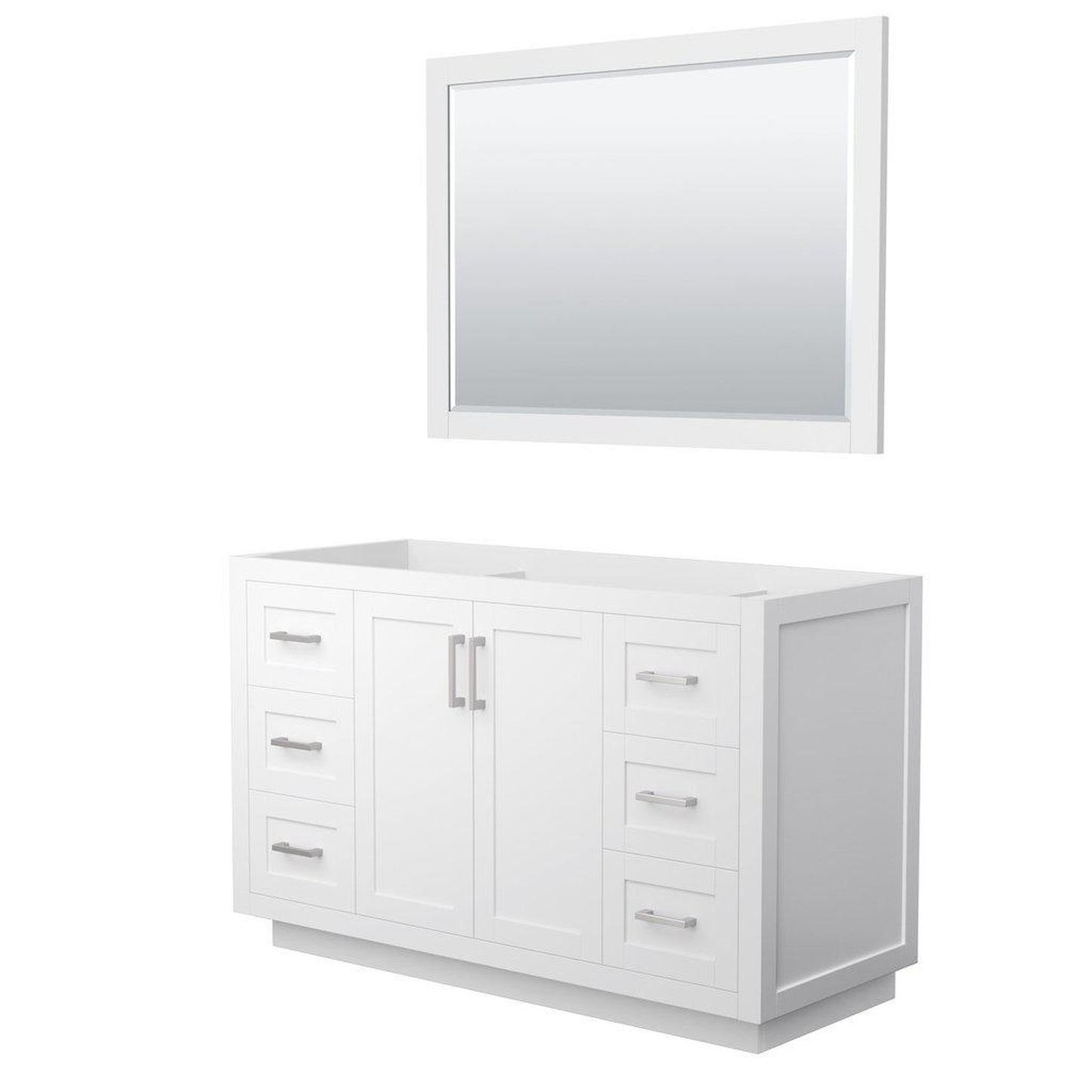 Wyndham Collection Miranda 54" Single Bathroom White Vanity Set With 46" Mirror And Brushed Nickel Trim