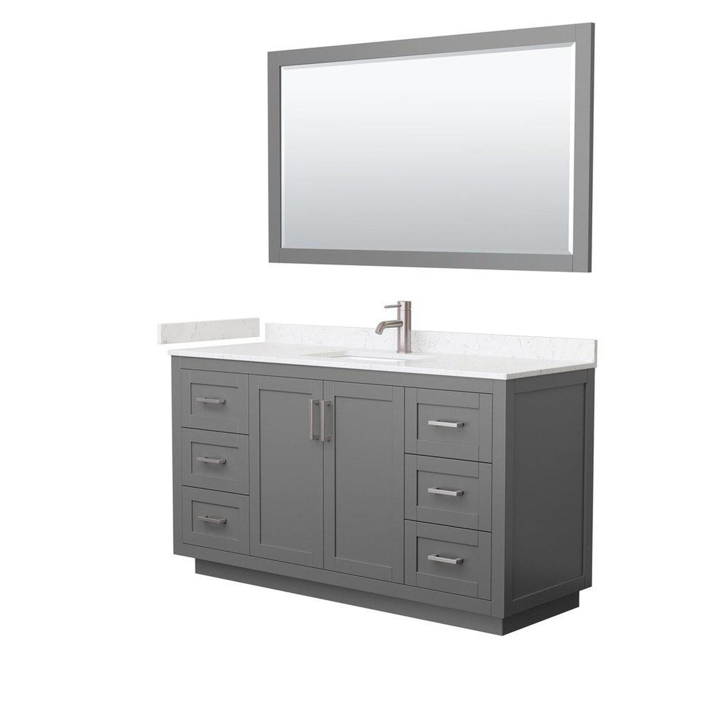 Wyndham Collection Miranda 60" Single Bathroom Dark Gray Vanity Set With Light-Vein Carrara Cultured Marble Countertop, Undermount Square Sink, 58" Mirror And Brushed Nickel Trim