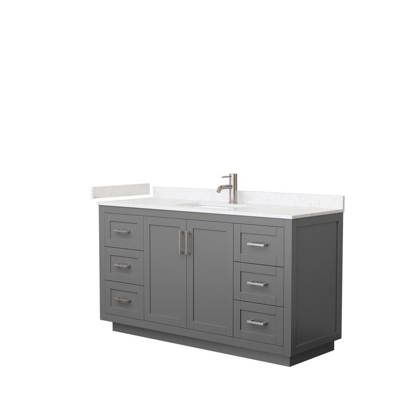Wyndham Collection Miranda 60" Single Bathroom Dark Gray Vanity Set With Light-Vein Carrara Cultured Marble Countertop, Undermount Square Sink, And Brushed Nickel Trim
