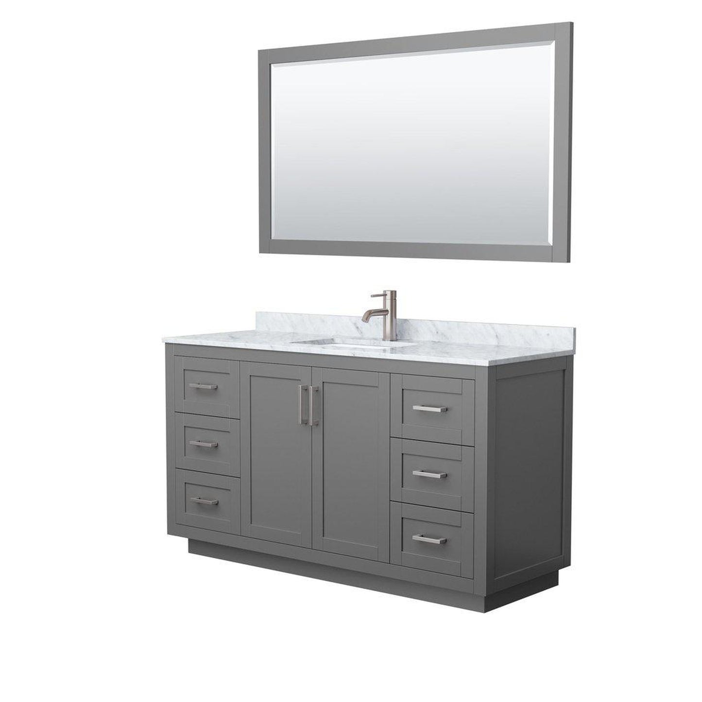 Wyndham Collection Miranda 60" Single Bathroom Dark Gray Vanity Set With White Carrara Marble Countertop, Undermount Square Sink, 58" Mirror And Brushed Nickel Trim