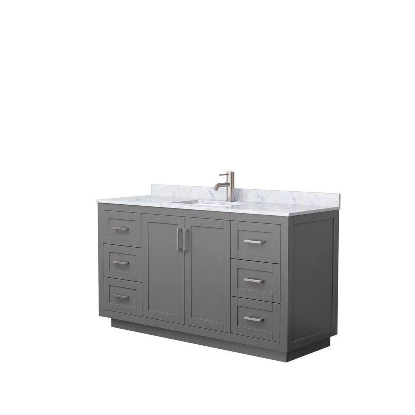 Wyndham Collection Miranda 60" Single Bathroom Dark Gray Vanity Set With White Carrara Marble Countertop, Undermount Square Sink, And Brushed Nickel Trim