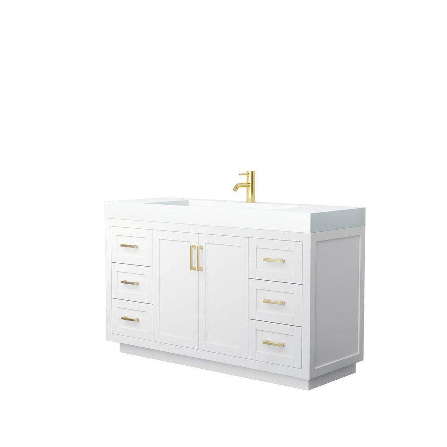Wyndham Collection Miranda 60" Single Bathroom White Vanity Set With 4" Thick Matte White Solid Surface Countertop, Integrated Sink, And Brushed Gold Trim