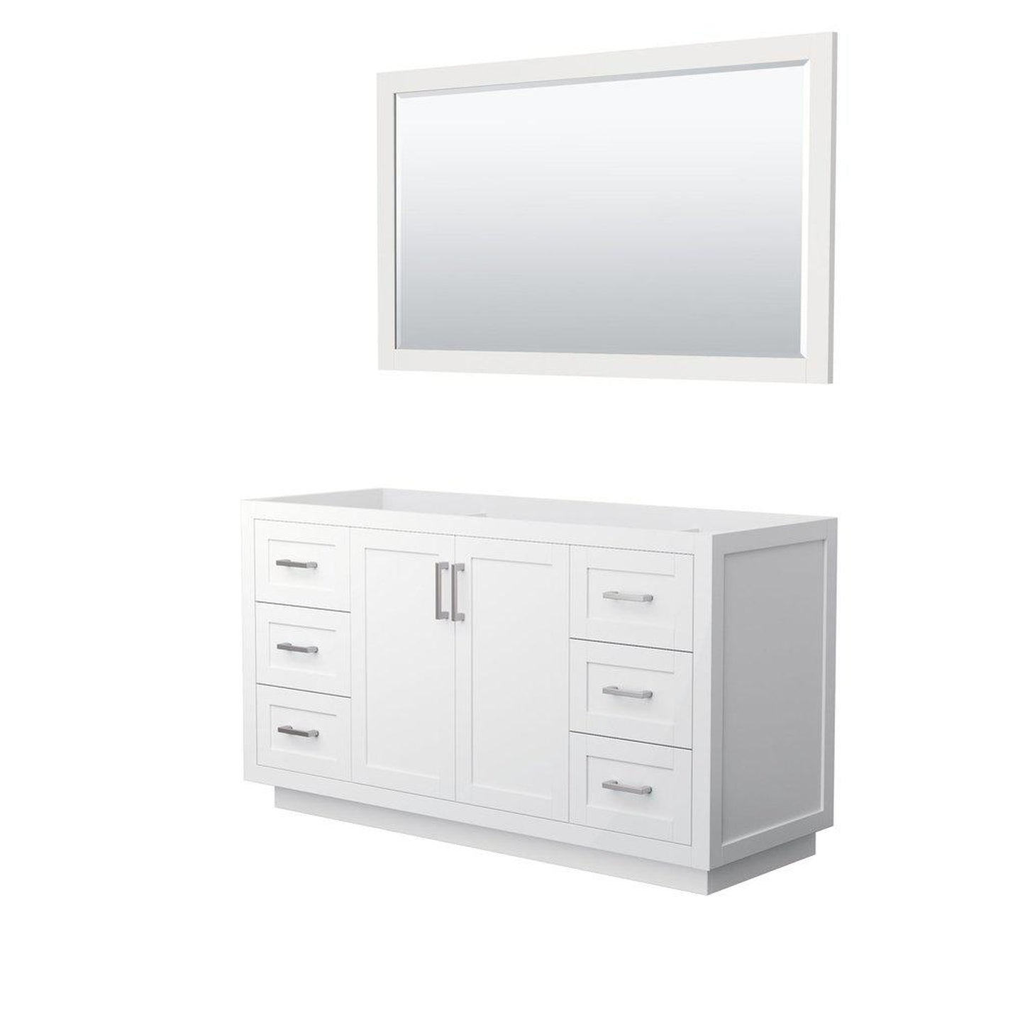 Wyndham Collection Miranda 60" Single Bathroom White Vanity Set With 58" Mirror And Brushed Nickel Trim