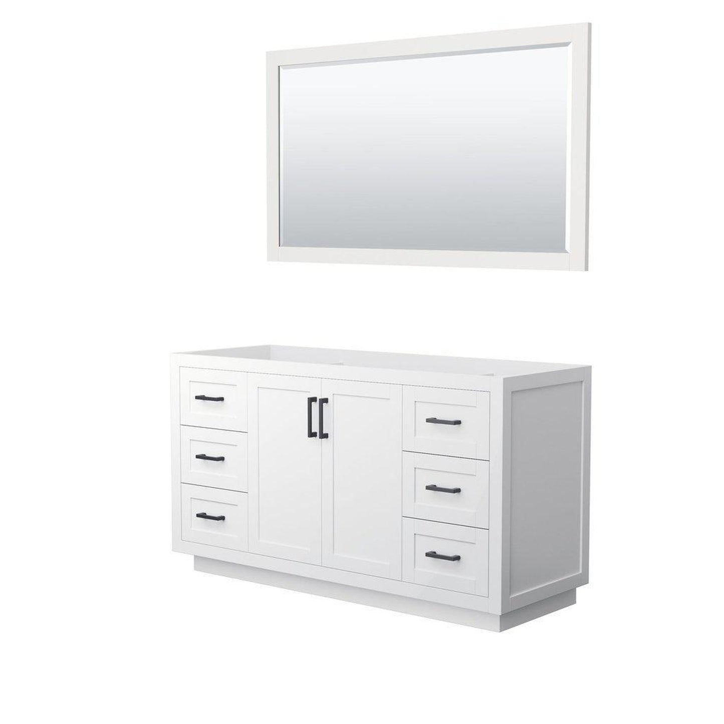 Wyndham Collection Miranda 60" Single Bathroom White Vanity Set With 58" Mirror And Matte Black Trim