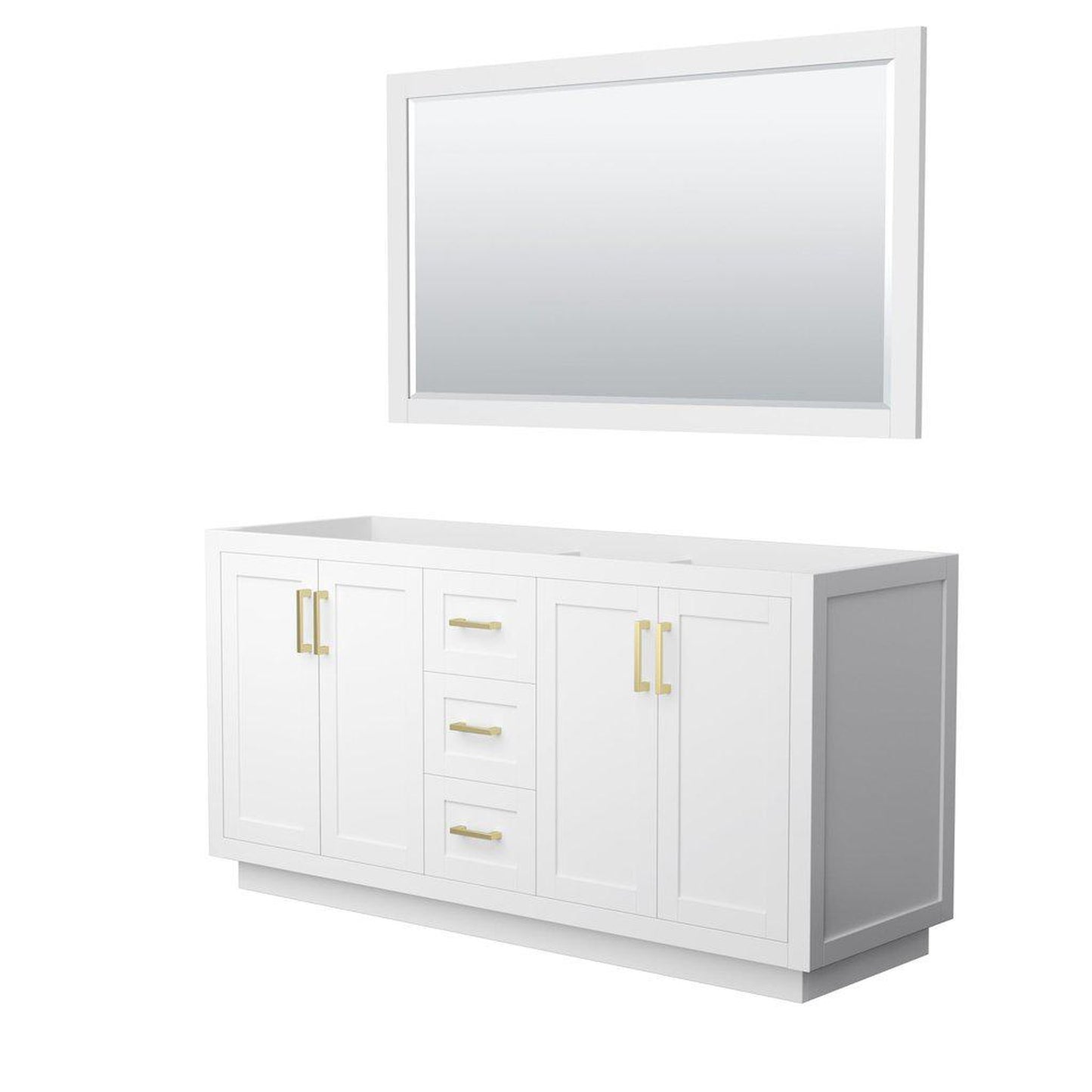 Wyndham Collection Miranda 66" Double Bathroom White Vanity Set With 58" Mirror And Brushed Gold Trim