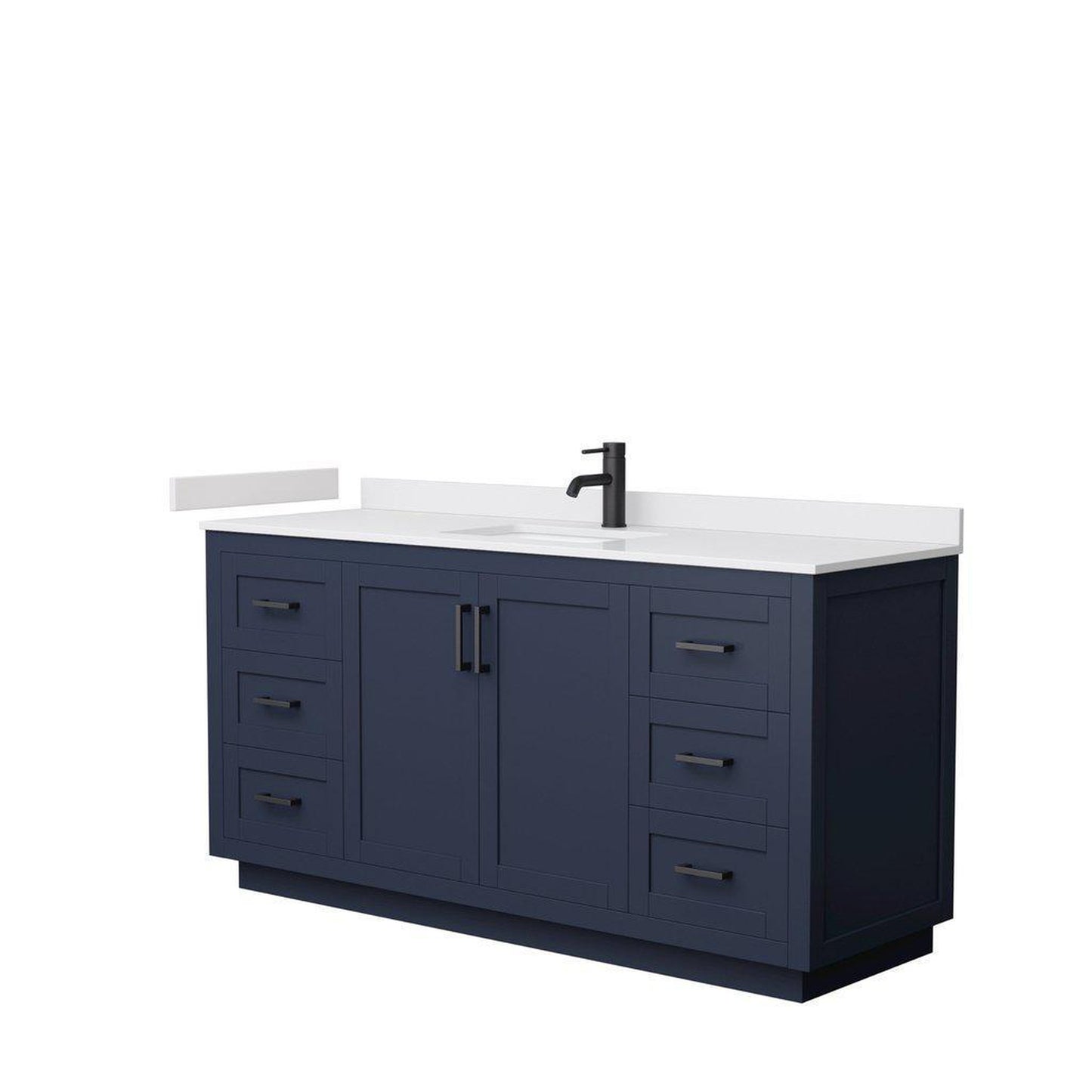 Wyndham Collection Miranda 66" Single Bathroom Dark Blue Vanity Set With White Cultured Marble Countertop, Undermount Square Sink, And Matte Black Trim