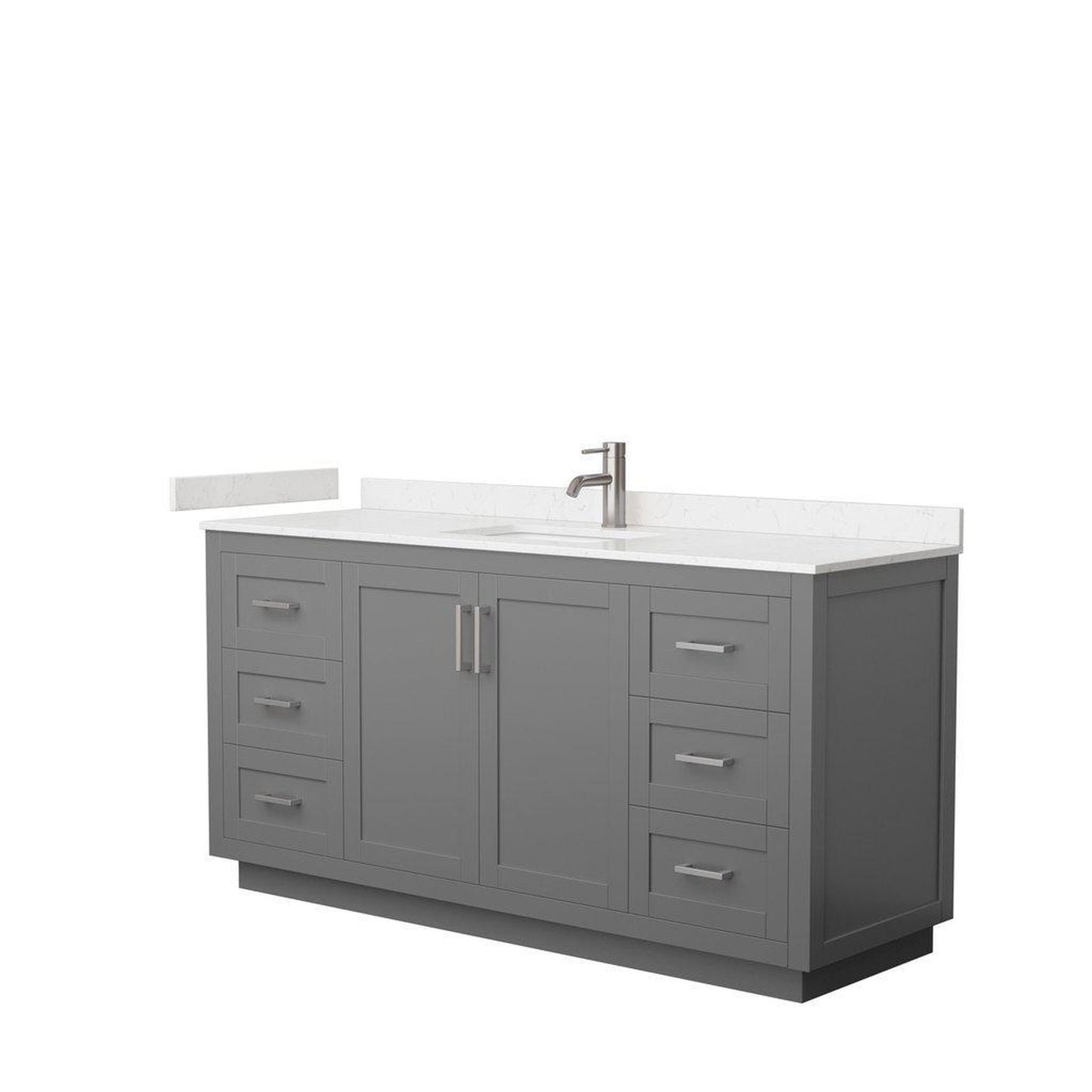 Wyndham Collection Miranda 66" Single Bathroom Dark Gray Vanity Set With Light-Vein Carrara Cultured Marble Countertop, Undermount Square Sink, And Brushed Nickel Trim