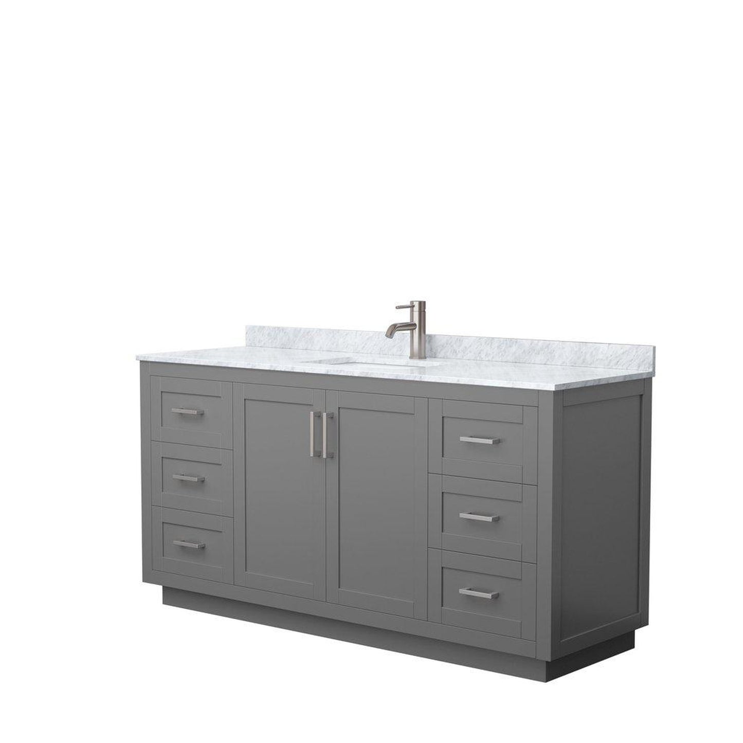 Wyndham Collection Miranda 66" Single Bathroom Dark Gray Vanity Set With White Carrara Marble Countertop, Undermount Square Sink, And Brushed Nickel Trim