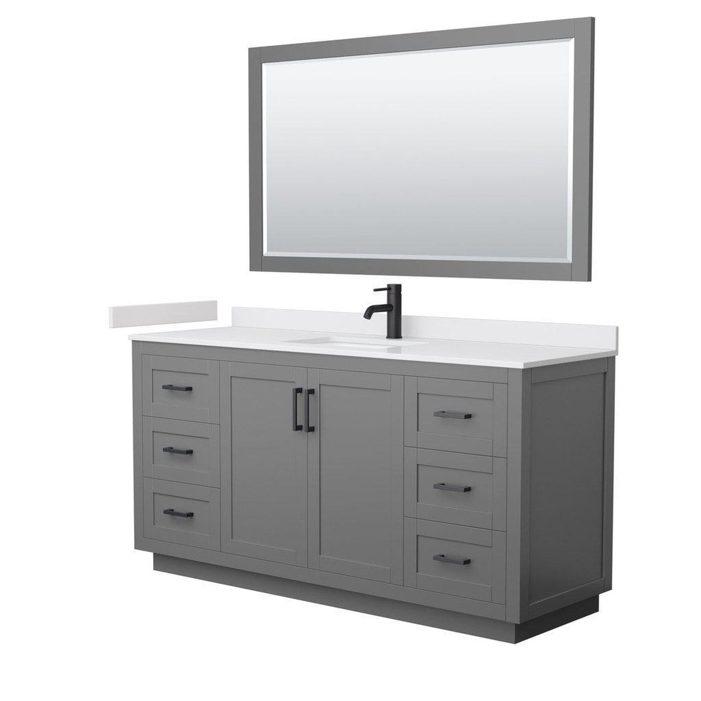 Wyndham Collection Miranda 66" Single Bathroom Dark Gray Vanity Set With White Cultured Marble Countertop, Undermount Square Sink, 58" Mirror And Matte Black Trim